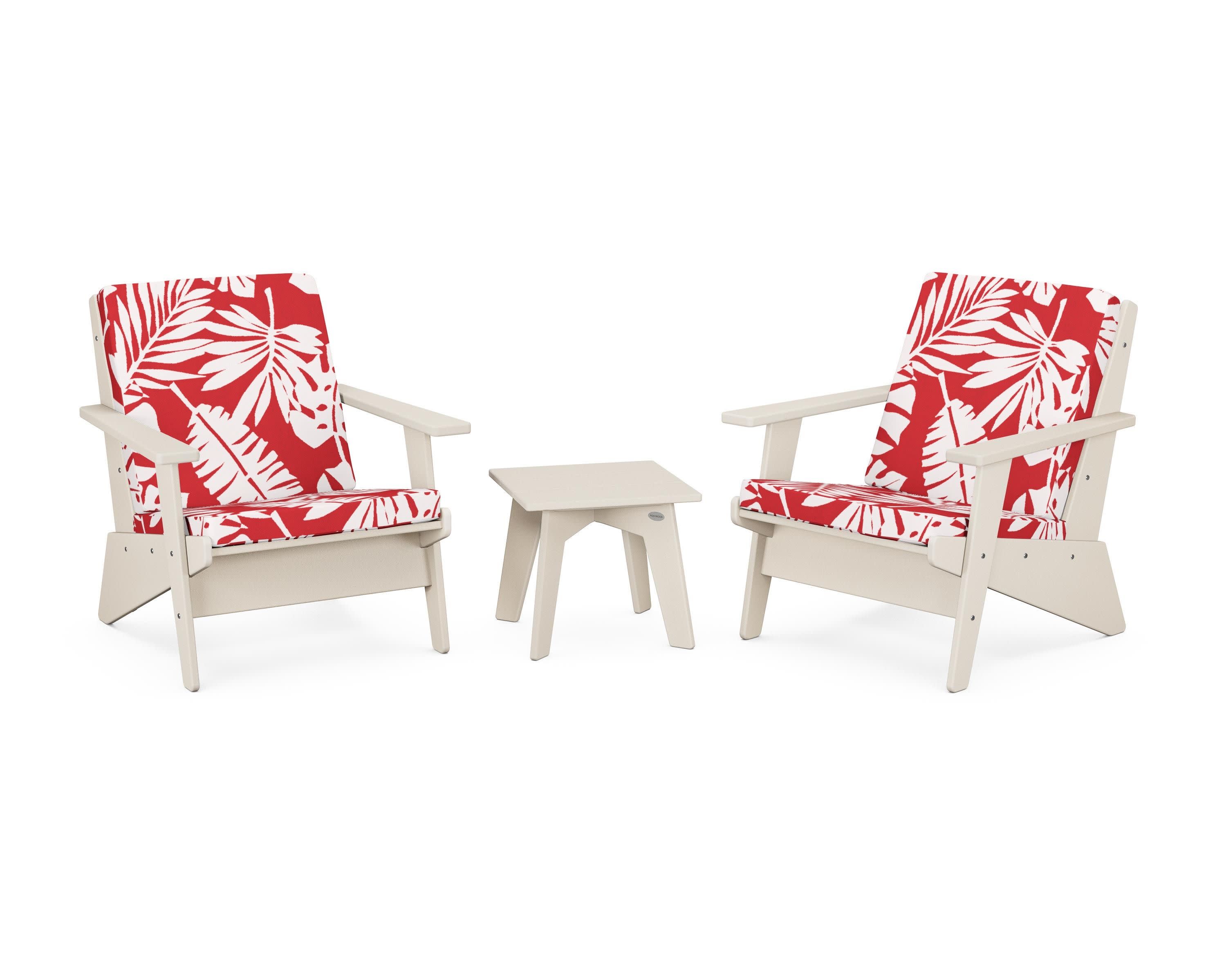 Riviera Modern Lounge 3-Piece Set in Sand / Leaf Crimson