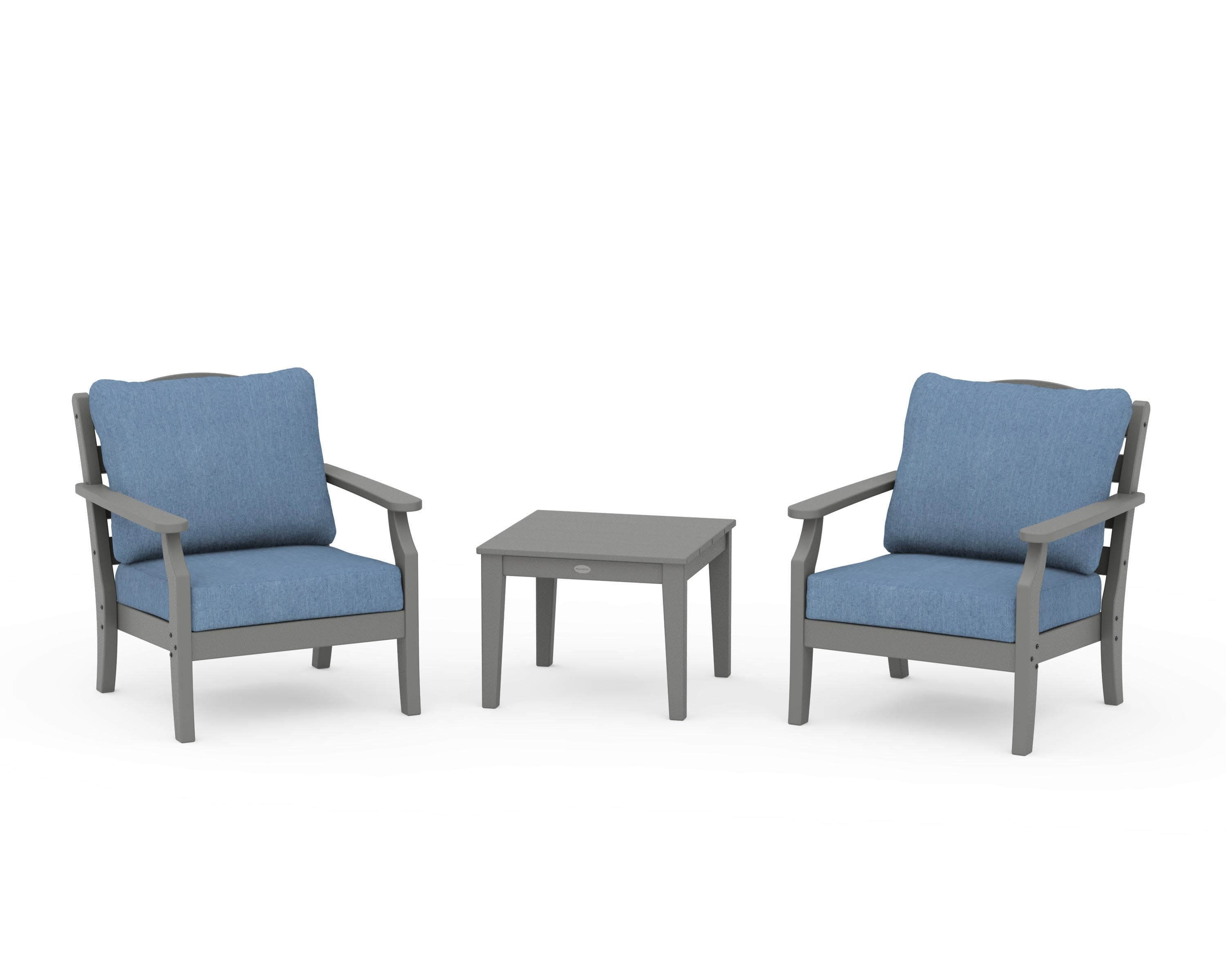 Savannah 3-Piece Deep Seating Set in Slate Grey / Sky Blue