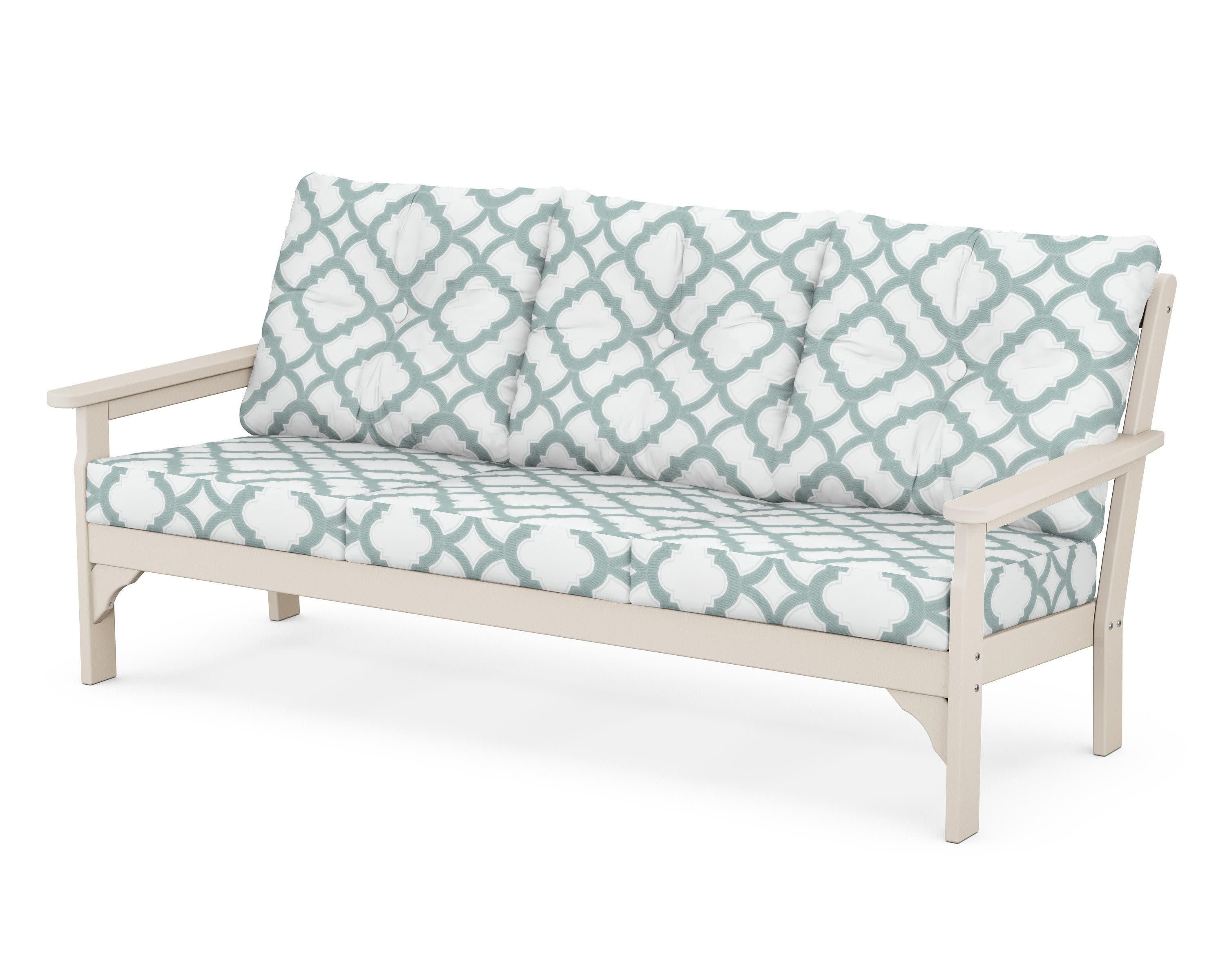 Vineyard Deep Seating Sofa in Sand / Trellis Glacier Spa