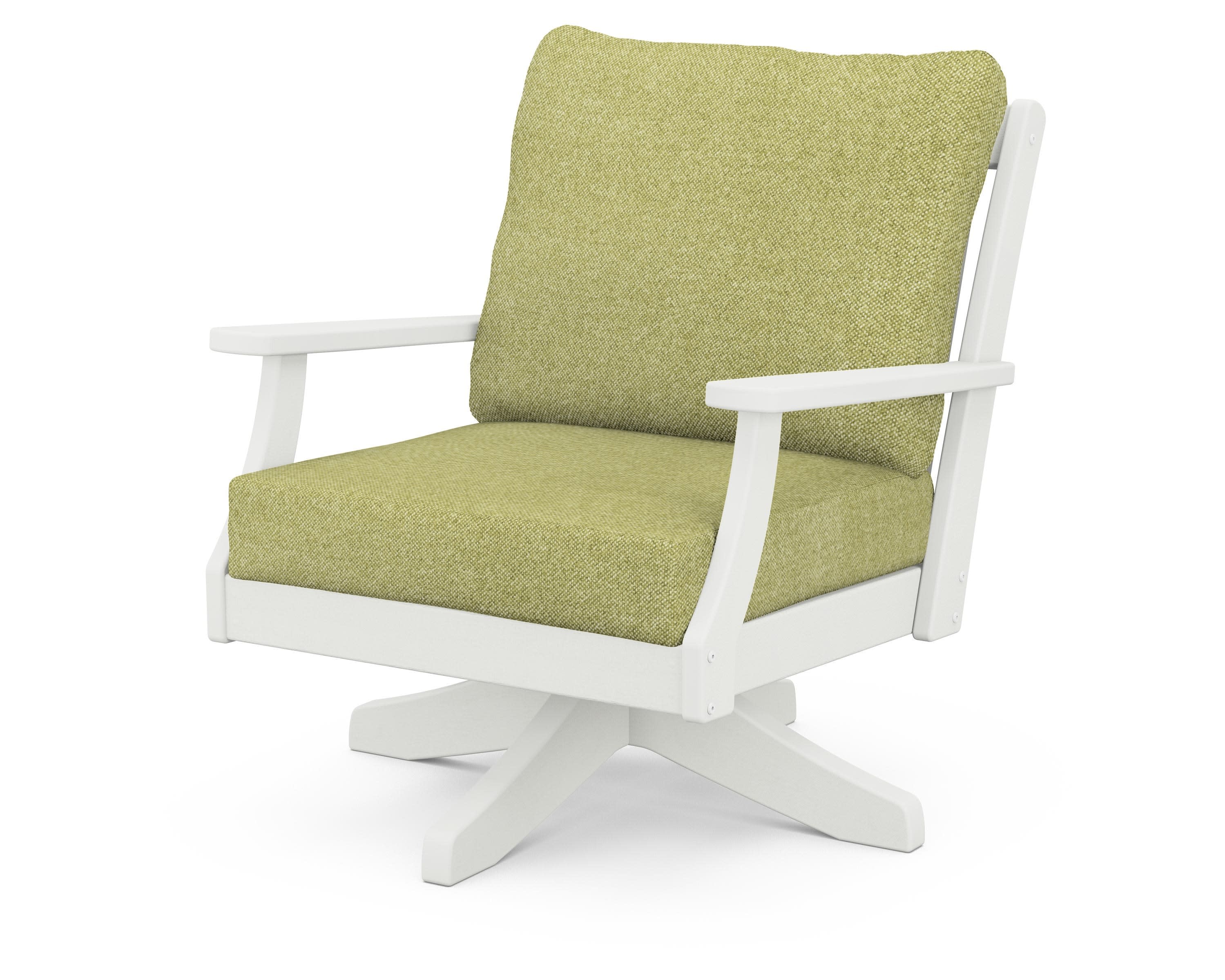Braxton Deep Seating Swivel Chair in Vintage White / Chartreuse Boucle