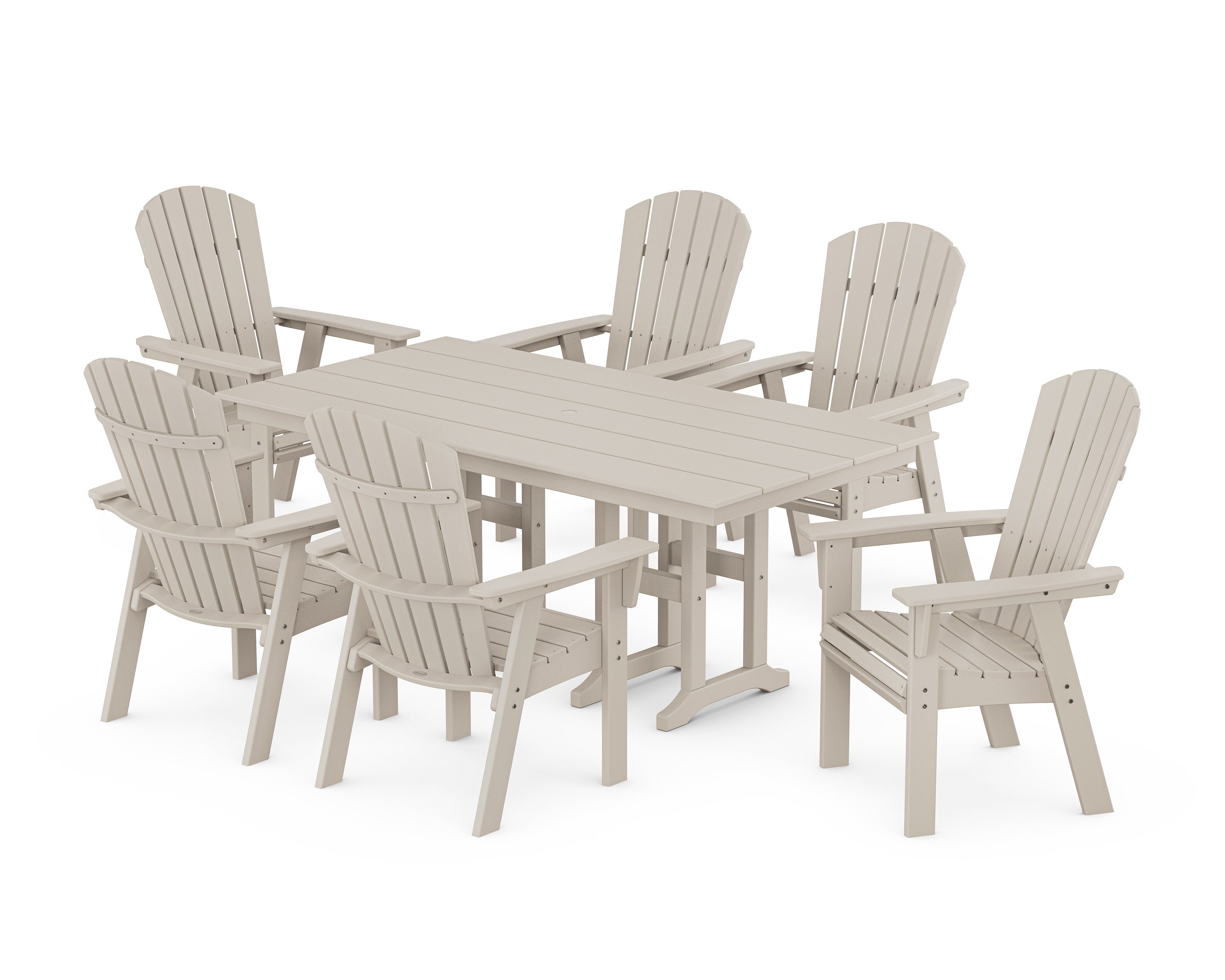 Nautical Curveback Adirondack 7-Piece Farmhouse Dining Set in Sand