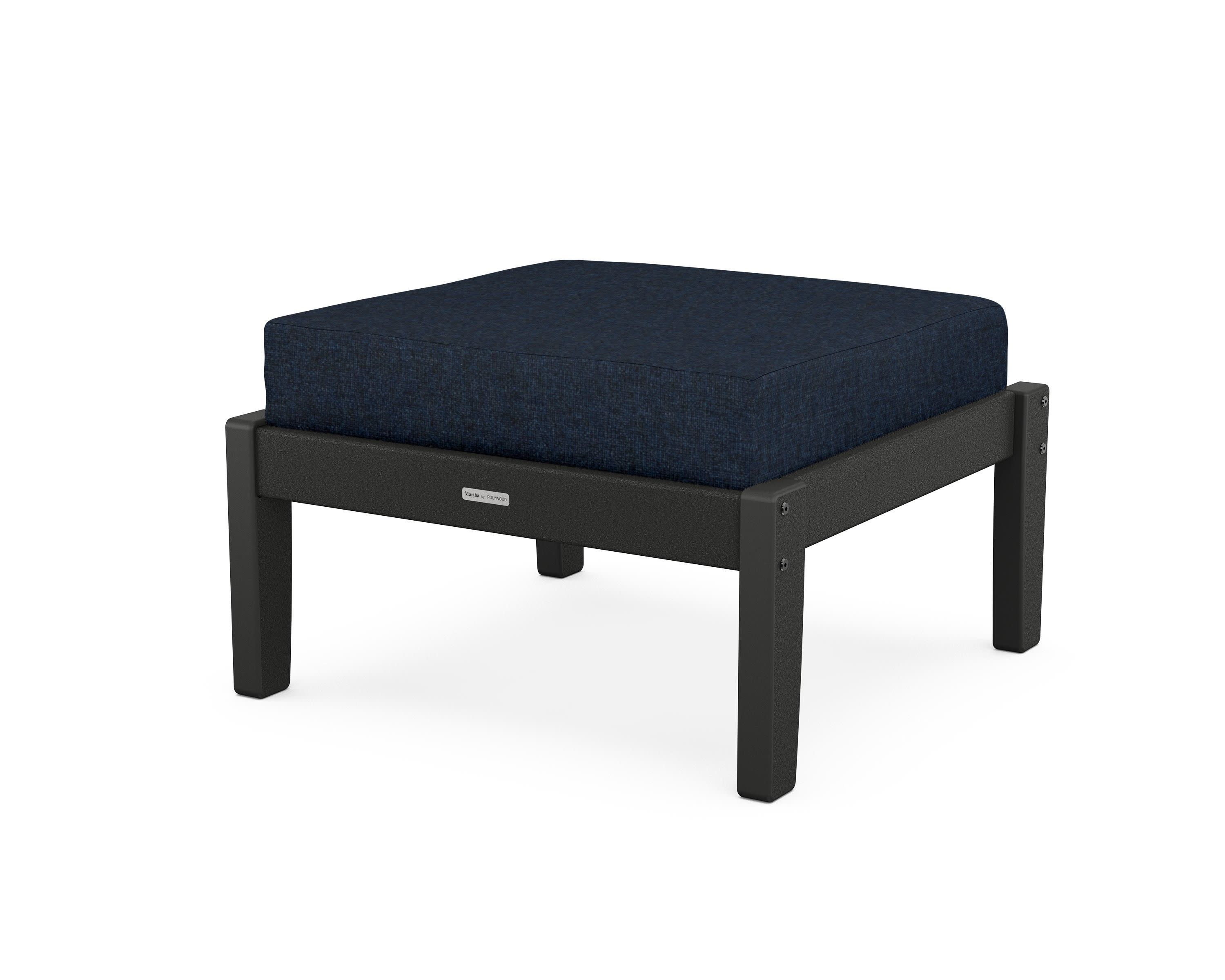 Chinoiserie Deep Seating Ottoman in Black / Marine Indigo