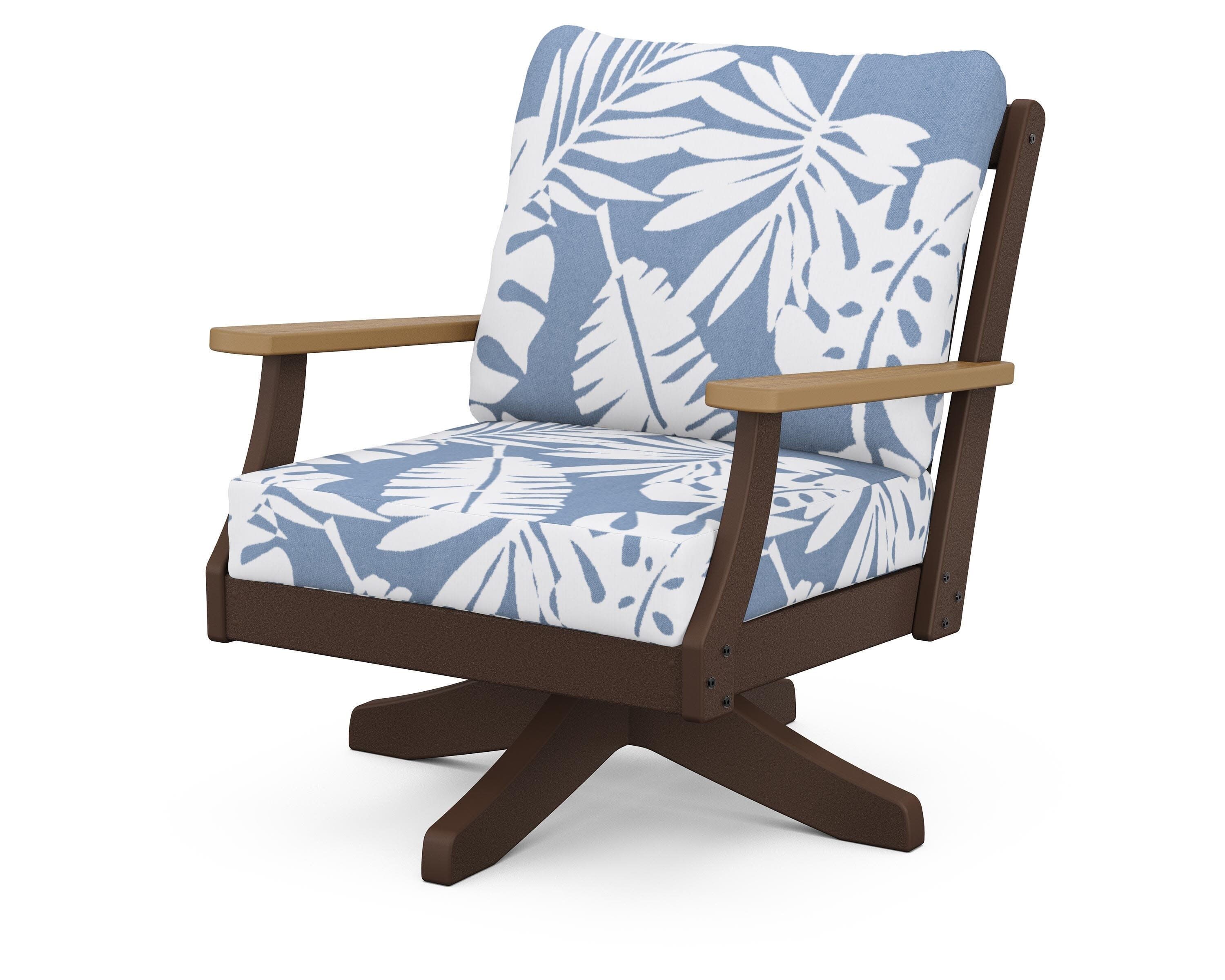 Braxton Deep Seating Swivel Chair in Mahogany / Natural / Leaf Sky Blue