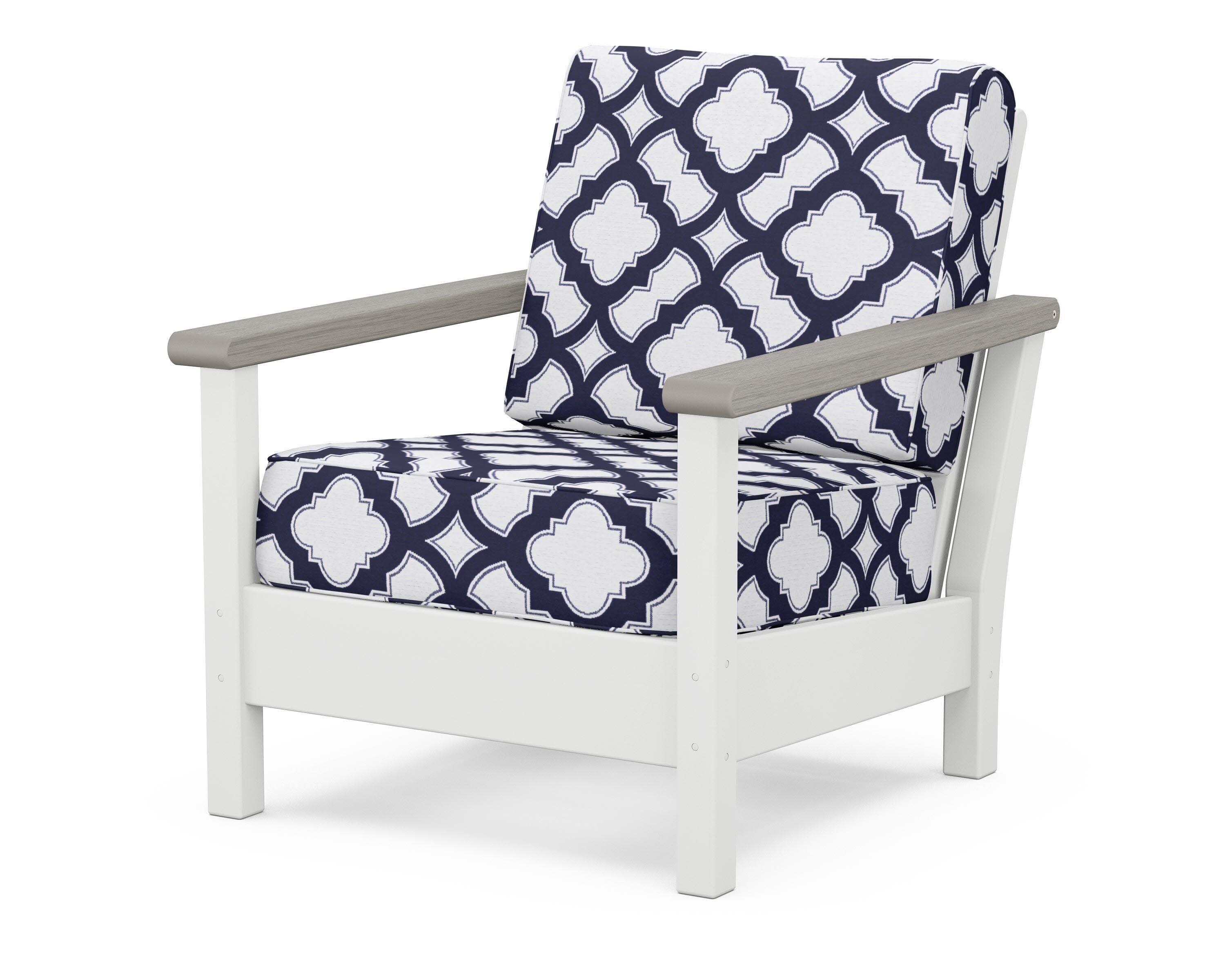 Harbour Deep Seating Chair in White / Driftwood / Trellis Navy