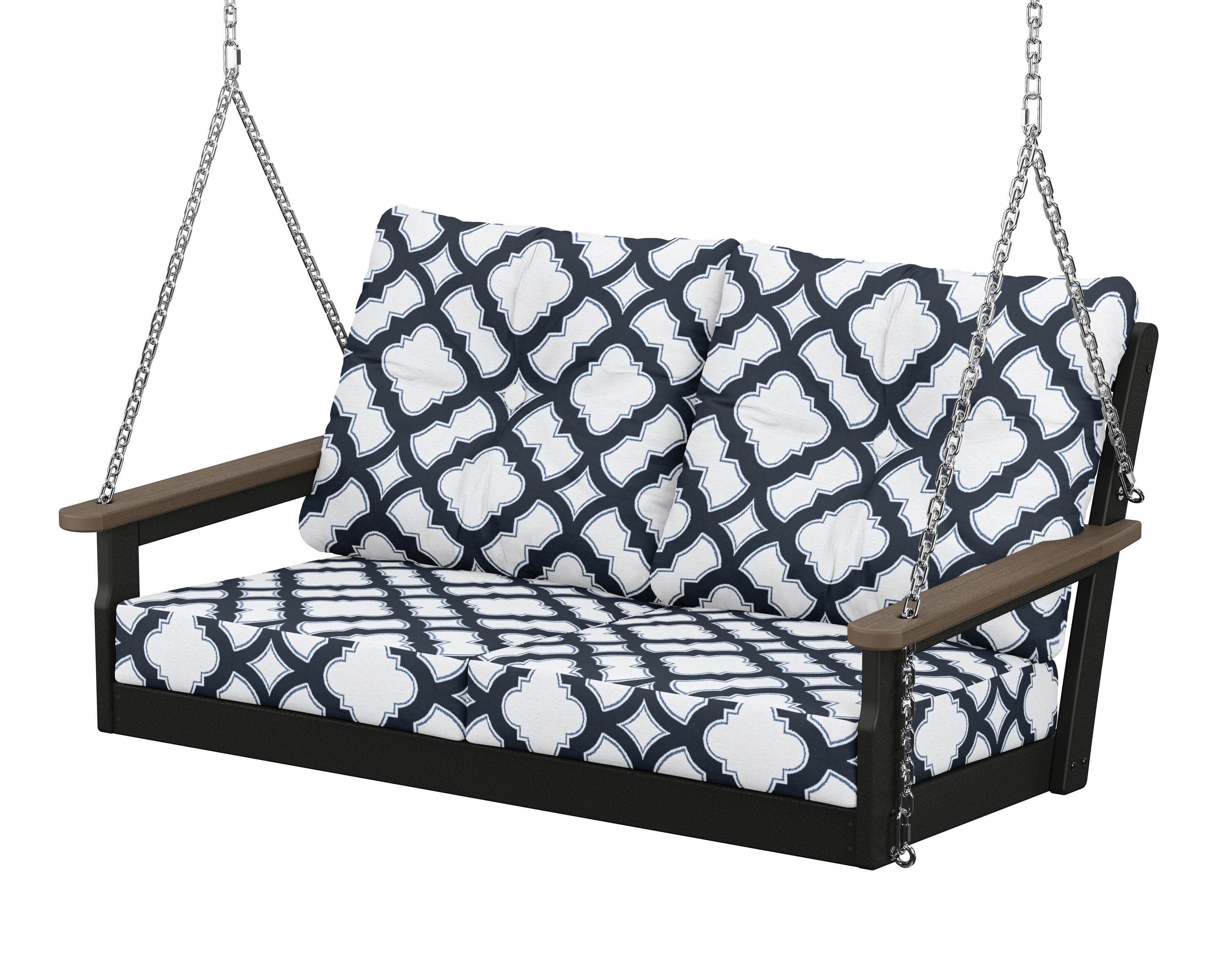 Vineyard Deep Seating Swing in Black / Kona / Trellis Marine Indigo