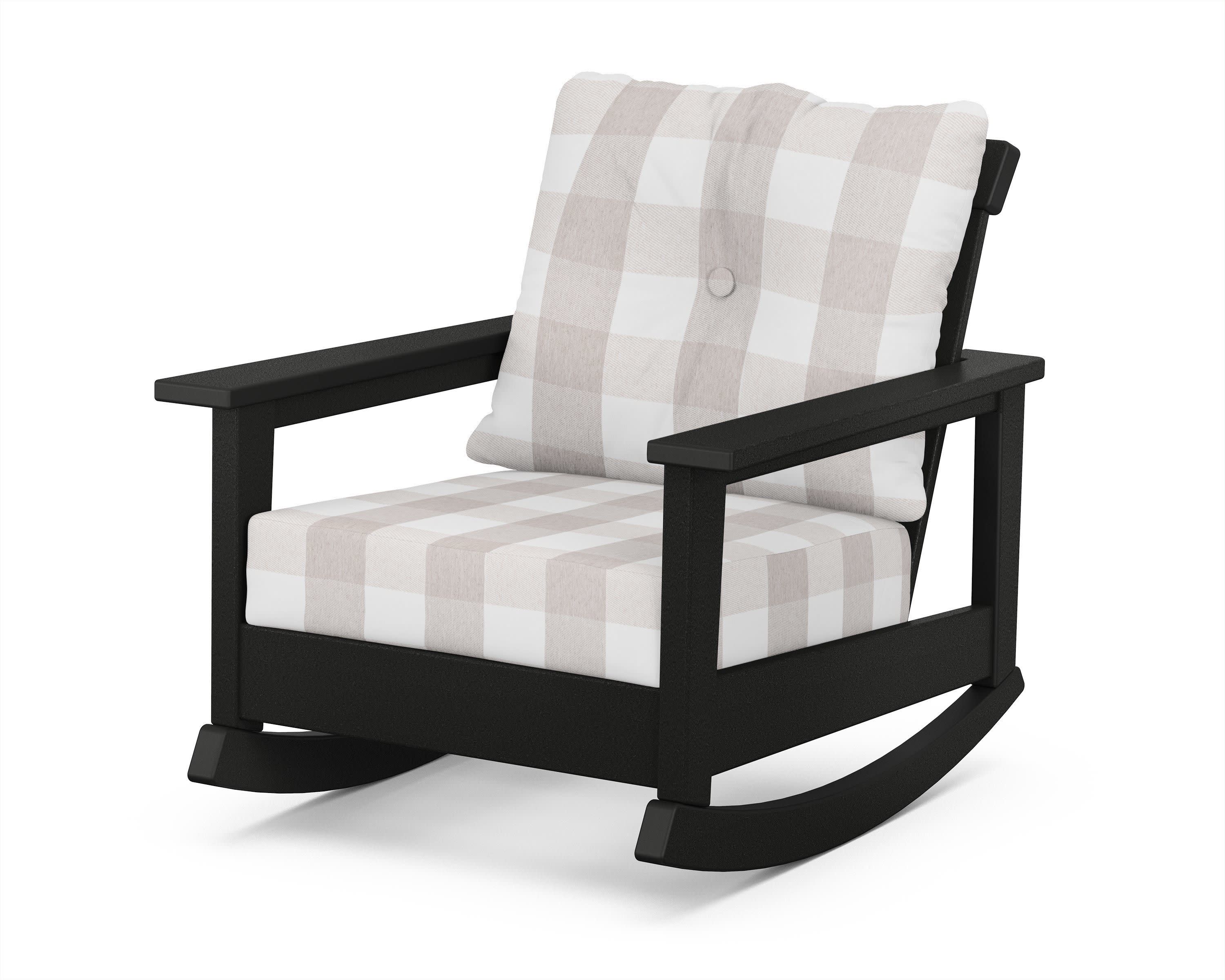 Prescott Deep Seating Rocking Chair in Black / Buffalo Plaid Dune Burlap