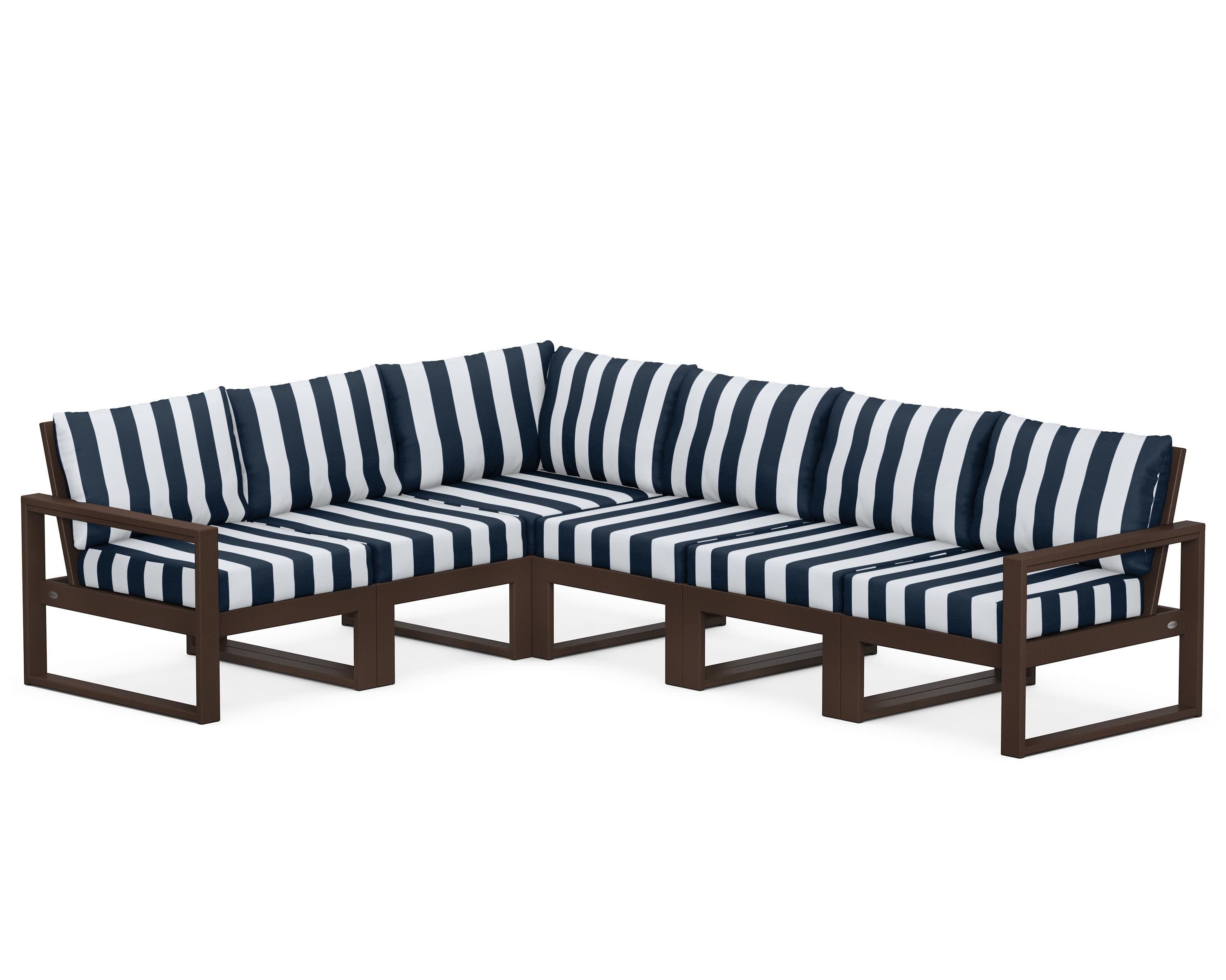 EDGE 6-Piece Modular Deep Seating Set in Mahogany / Cabana Stripe Marine Indigo