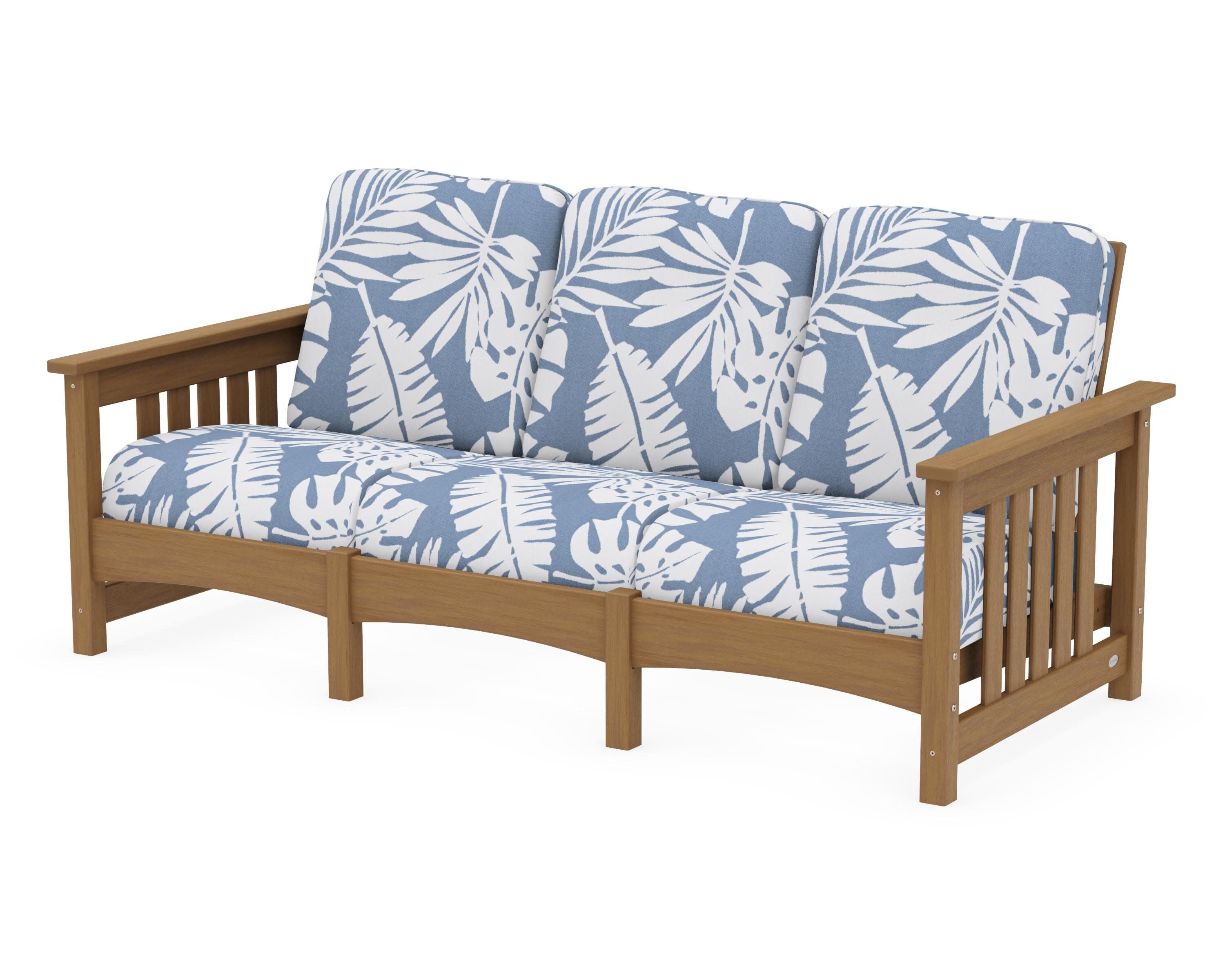 Club Mission Sofa in Natural / Leaf Sky Blue
