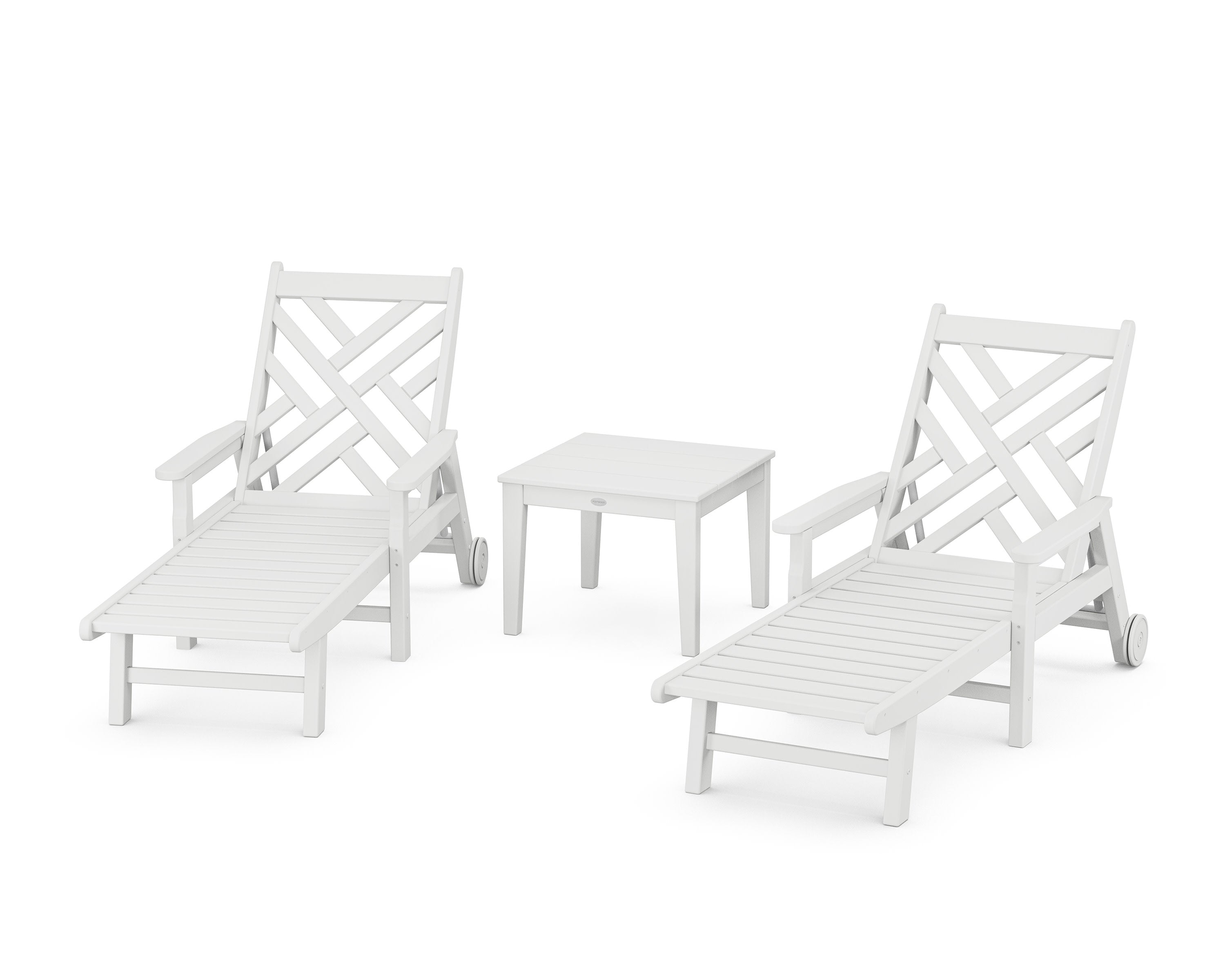 Chippendale 3-Piece Chaise Set with Arms and Wheels in White