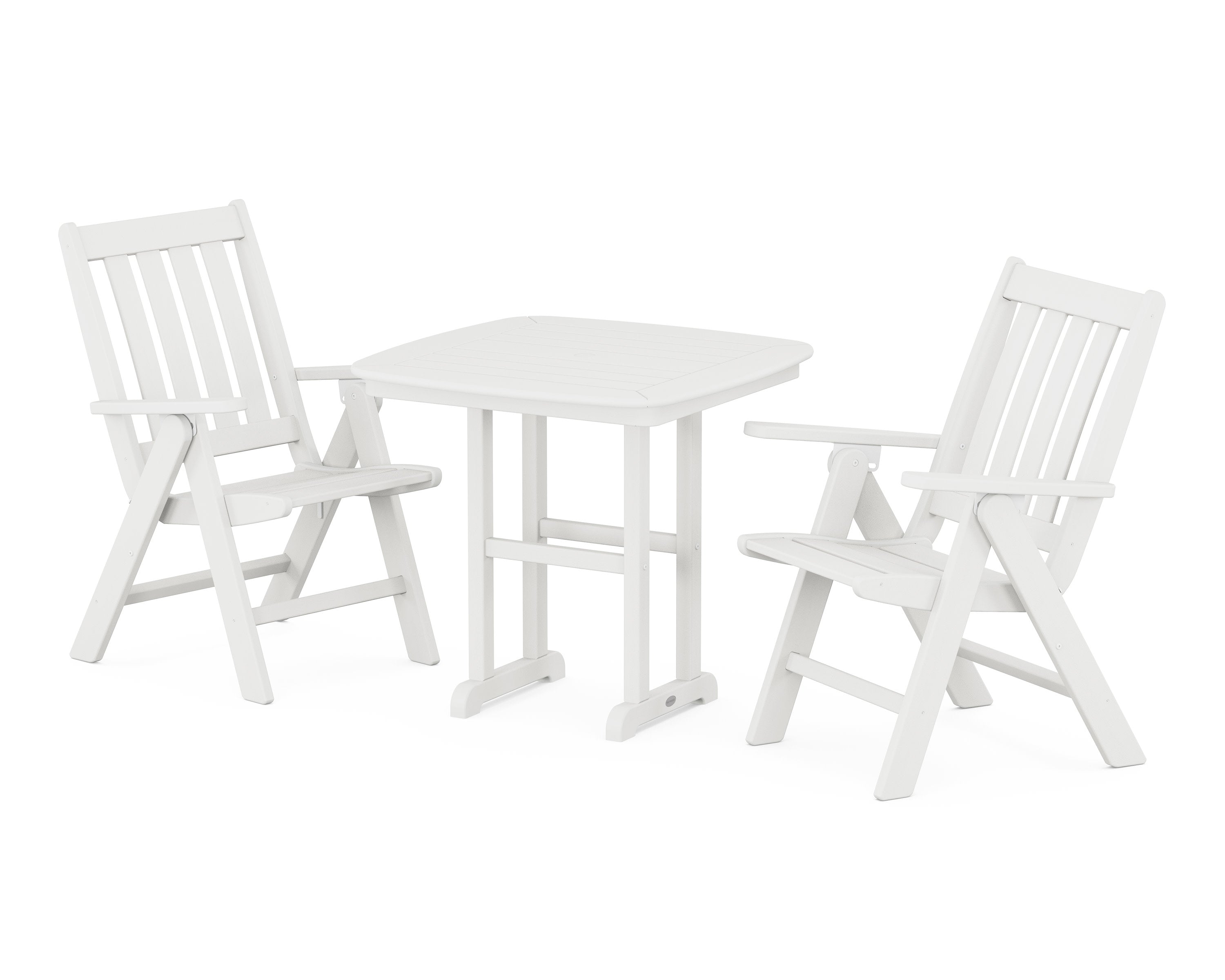 Vineyard Folding Chair 3-Piece Dining Set in Vintage White