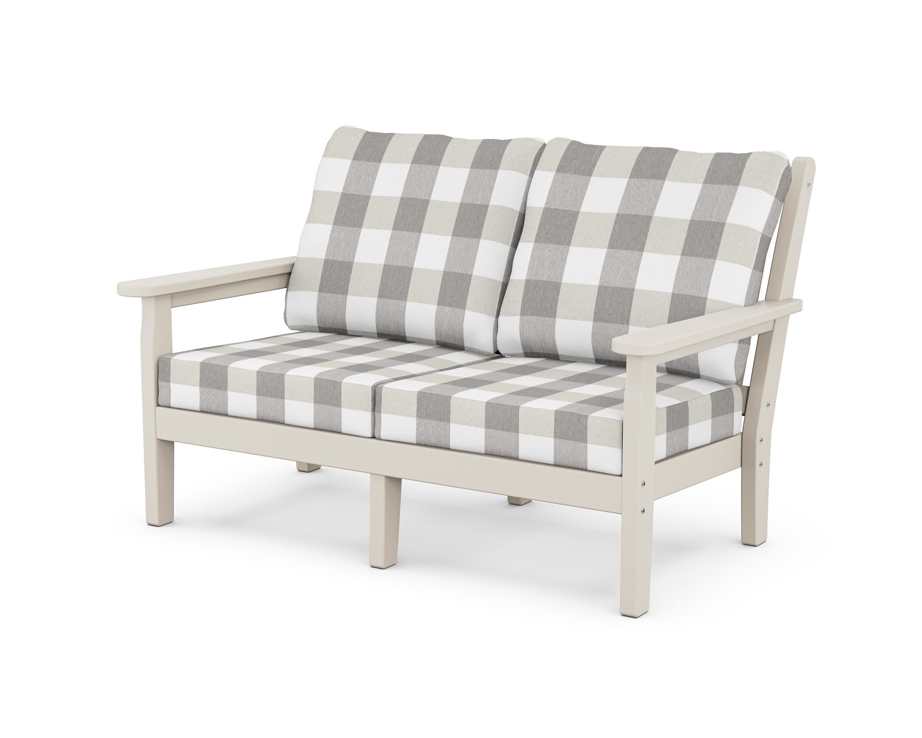 Chippendale Deep Seating Loveseat in Sand / Buffalo Plaid Grey Mist