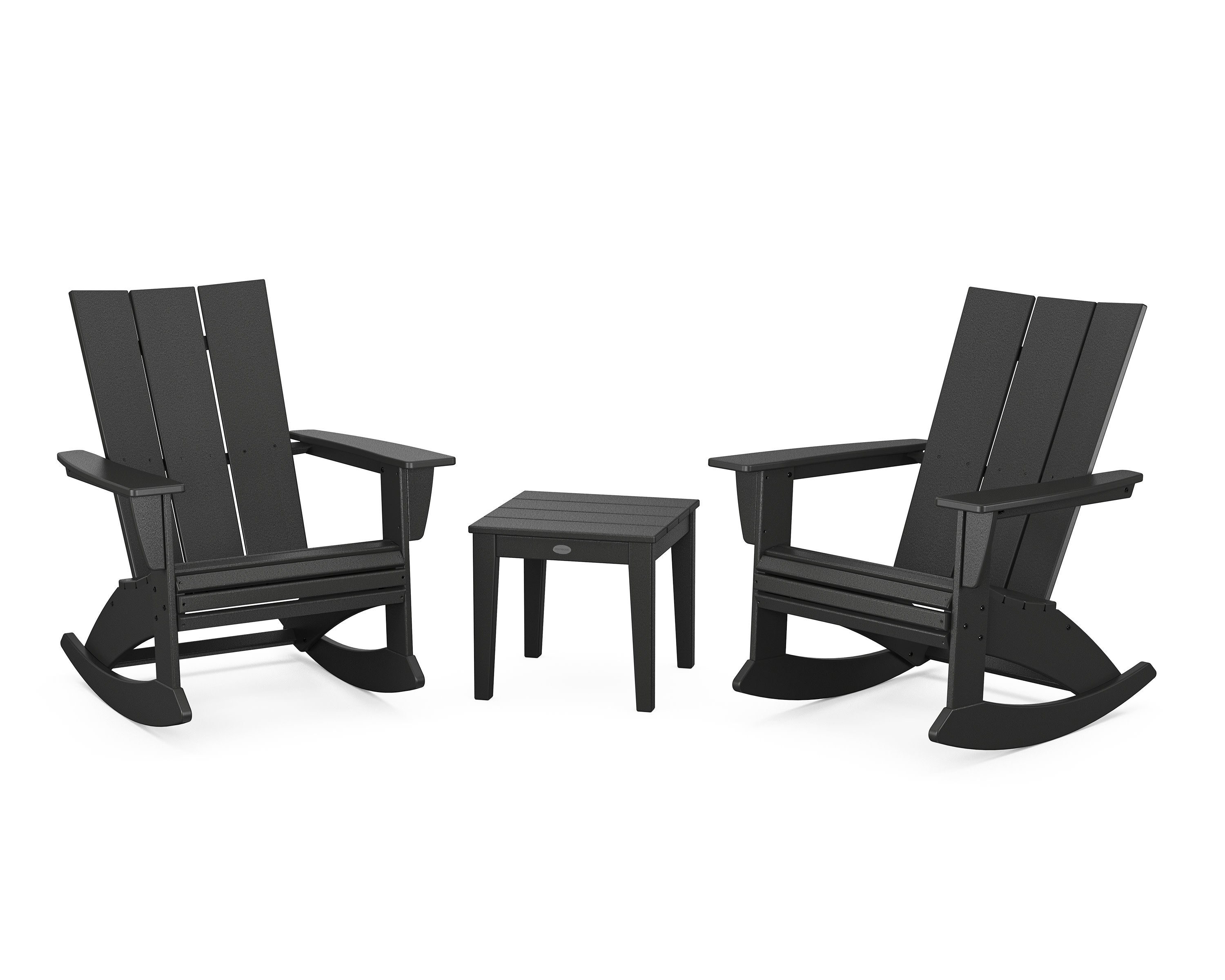 Modern Curveback 3-Piece Adirondack Rocking Chair Set in Black