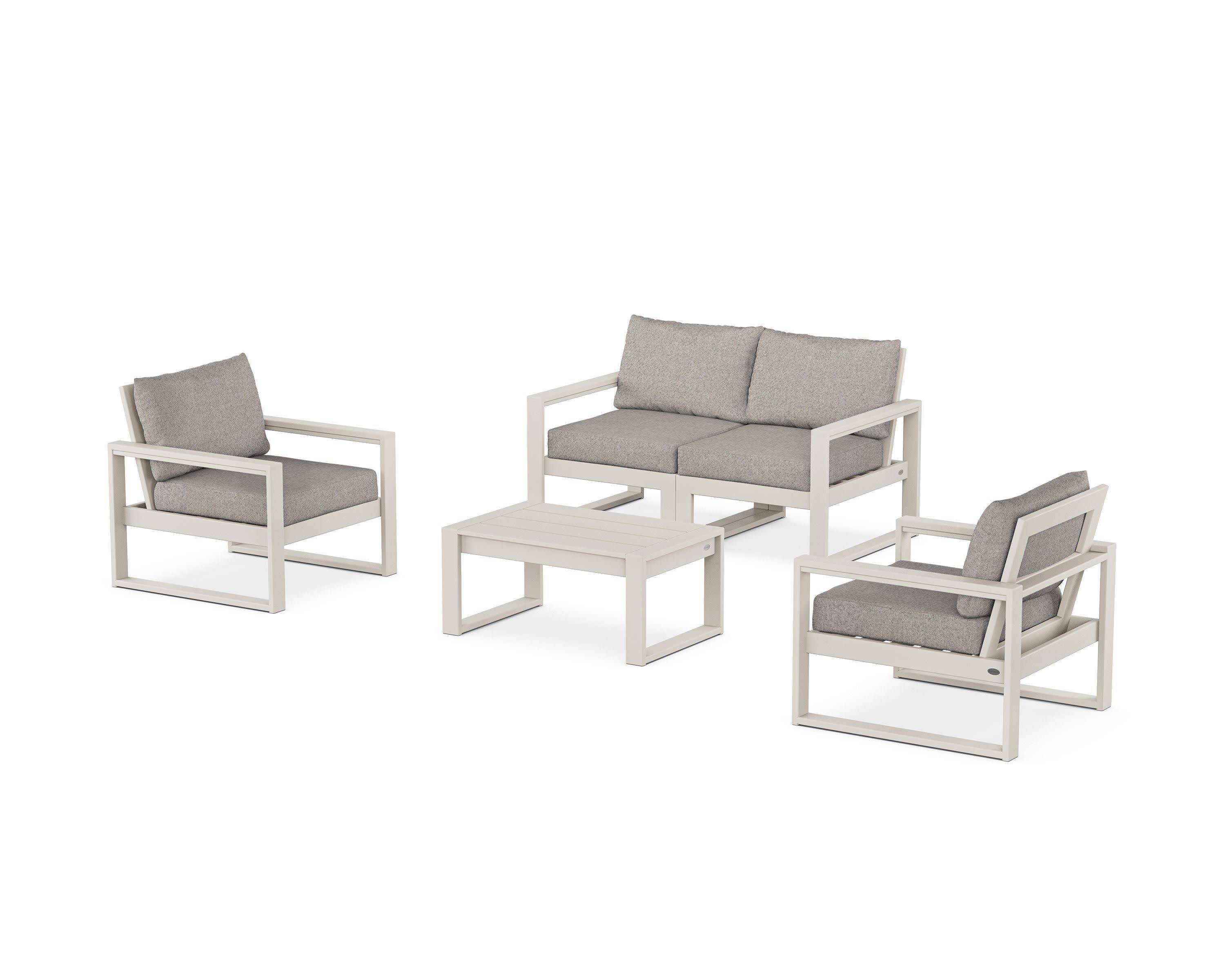 EDGE Sectional 4-Piece Deep Seating Set with Loveseat in Sand / Weathered Tweed