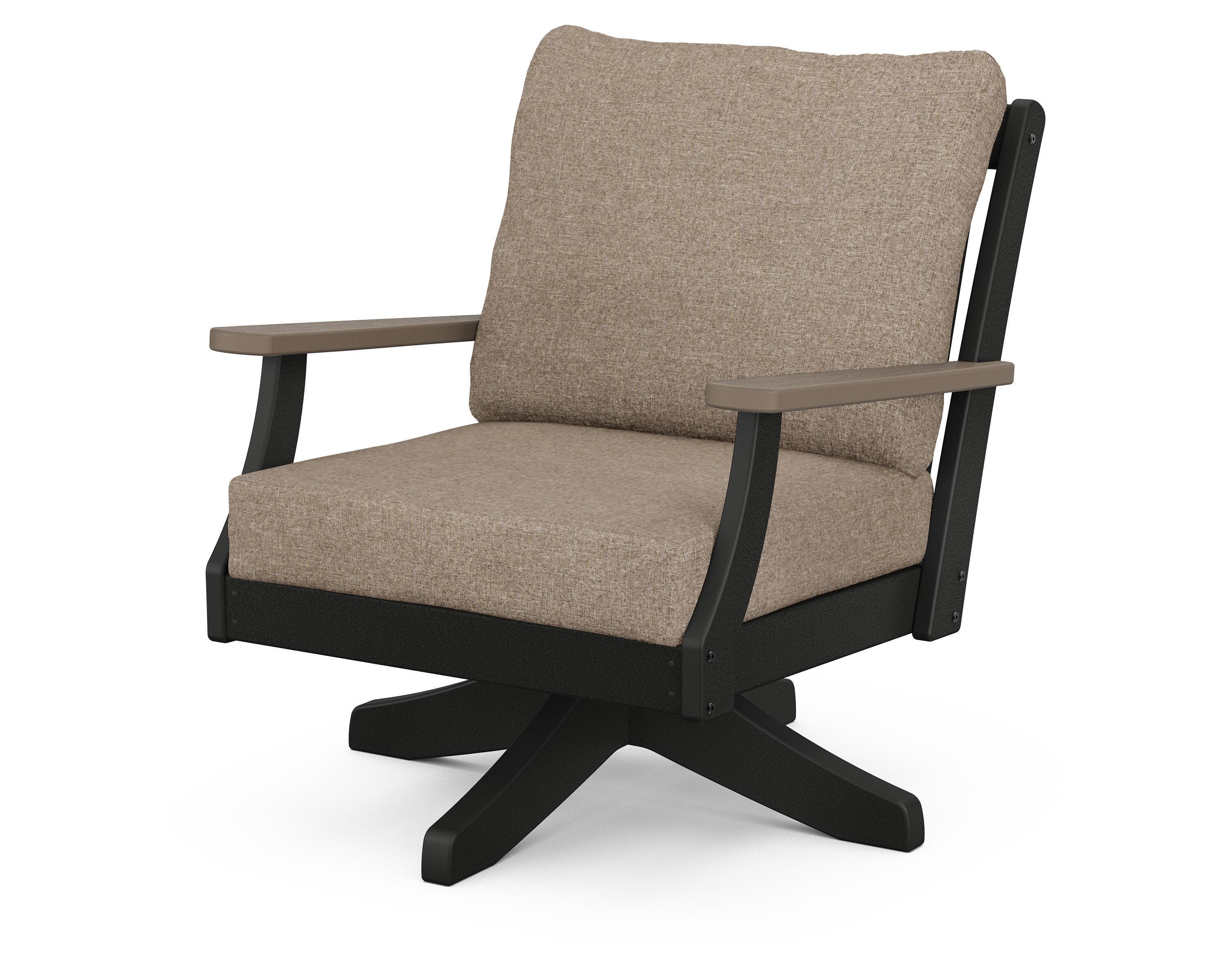 Braxton Deep Seating Swivel Chair in Black / Kona / Spiced Burlap