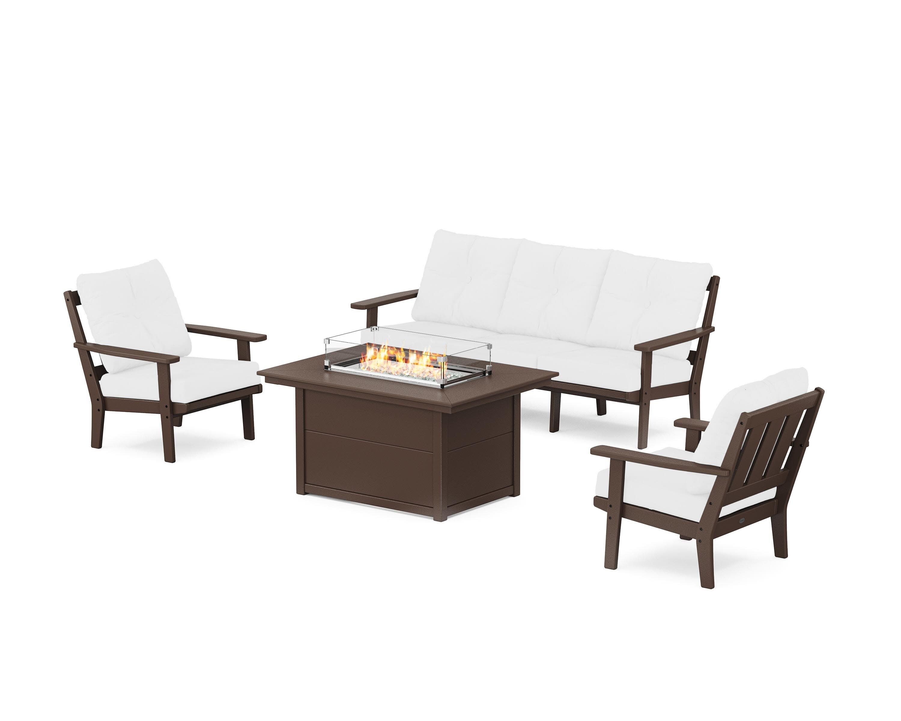 Oxford Deep Seating Fire Pit Table Set in Mahogany / Natural