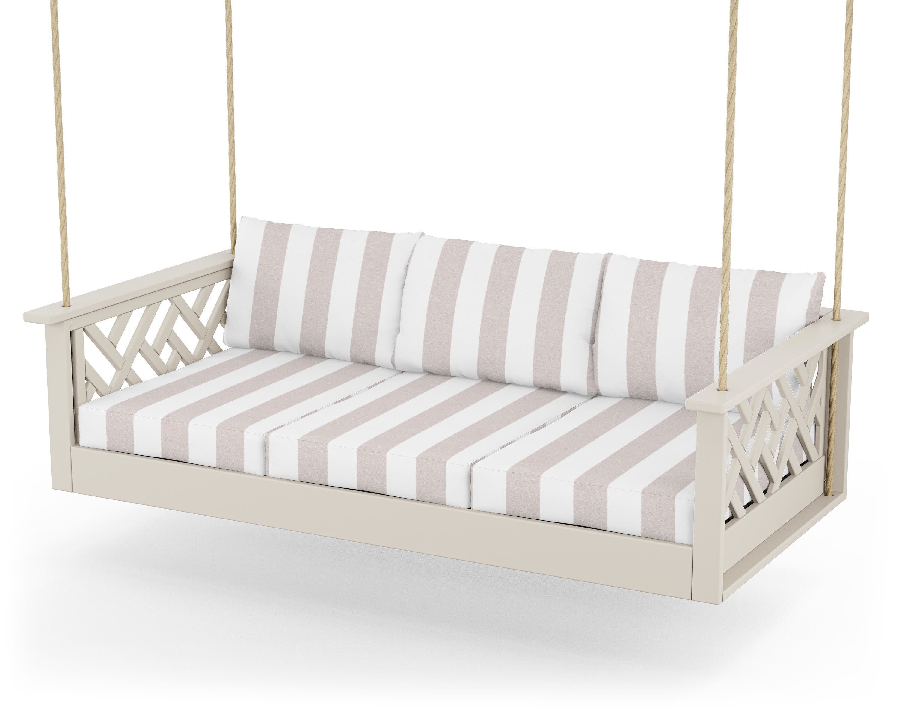 Chippendale Daybed Swing in Sand / Cabana Stripe Dune Burlap