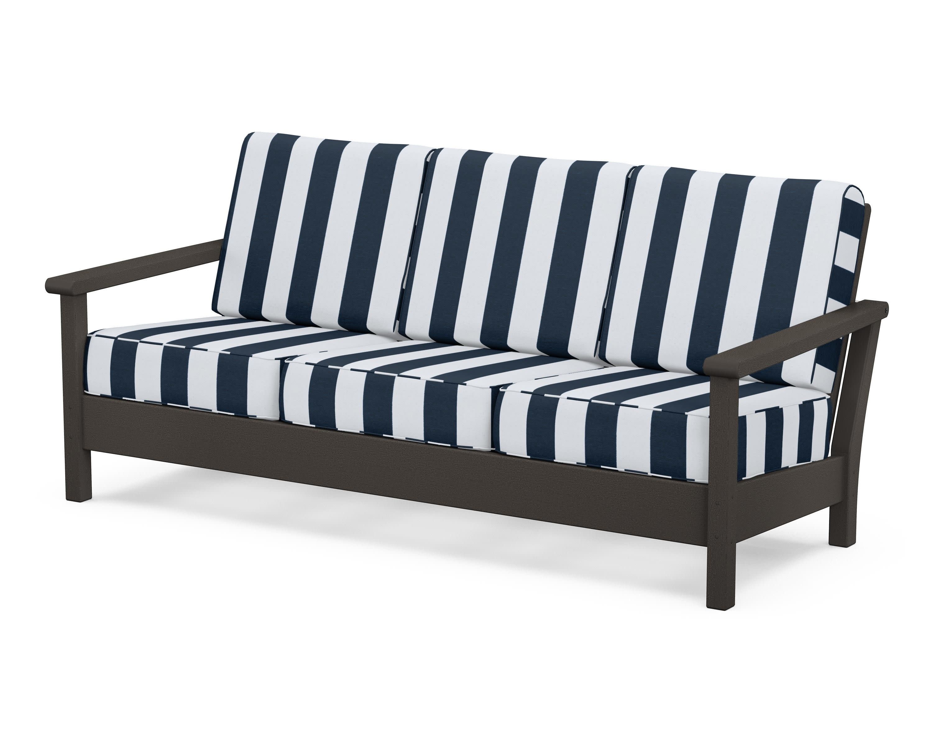 Harbour Deep Seating Sofa in Vintage Coffee / Cabana Stripe Marine Indigo