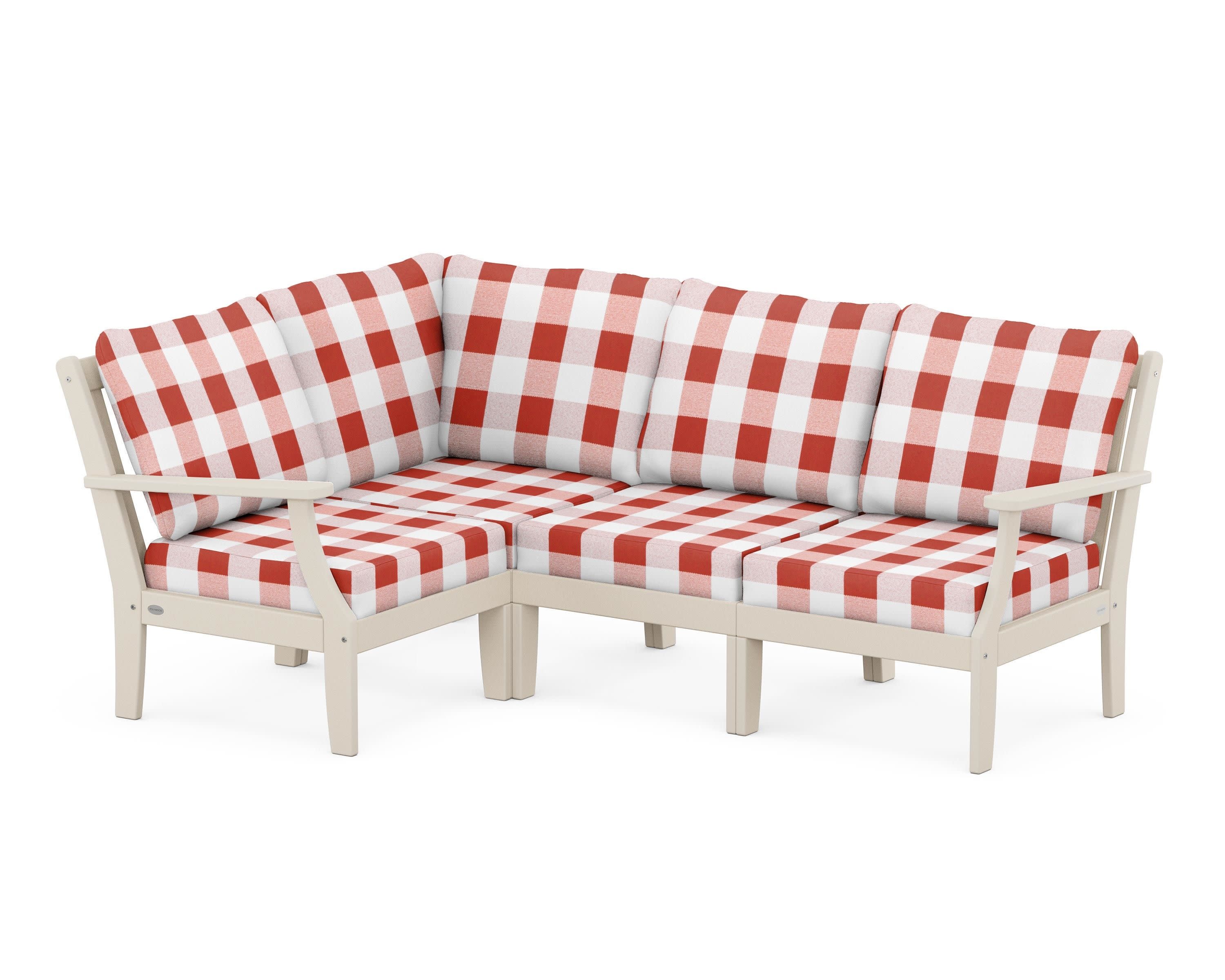 Braxton Modular 4-Piece Deep Seating Set in Sand / Buffalo Plaid Crimson