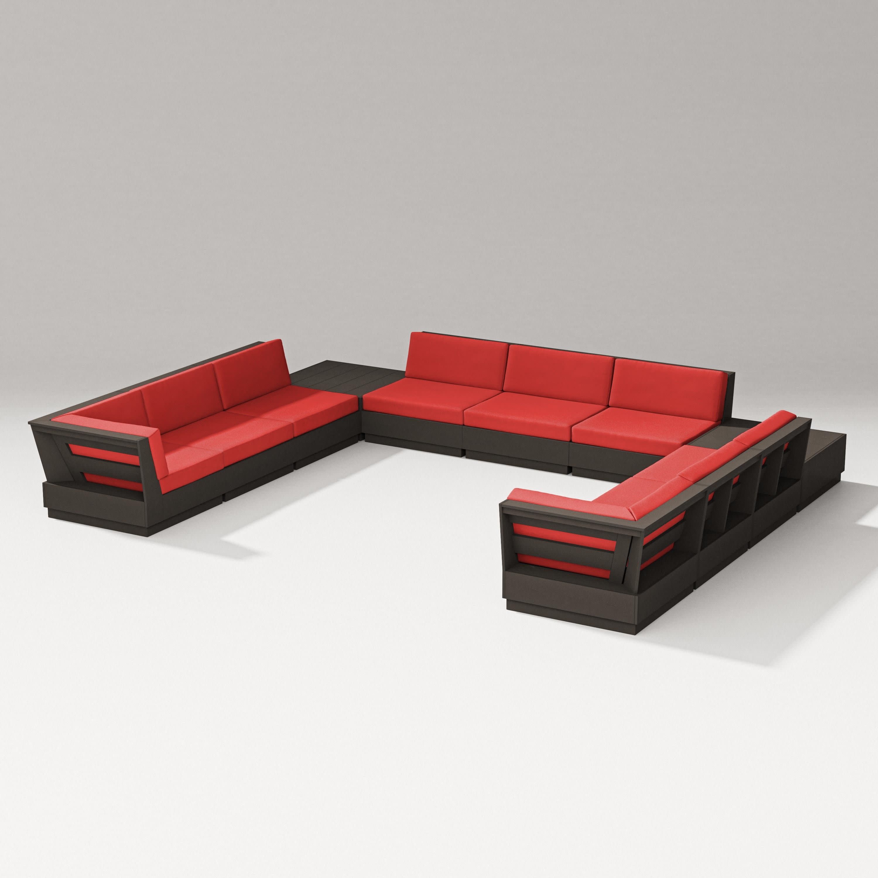Elevate 11-Piece U-Shaped Sofa Sectional in Vintage Coffee / Crimson Linen