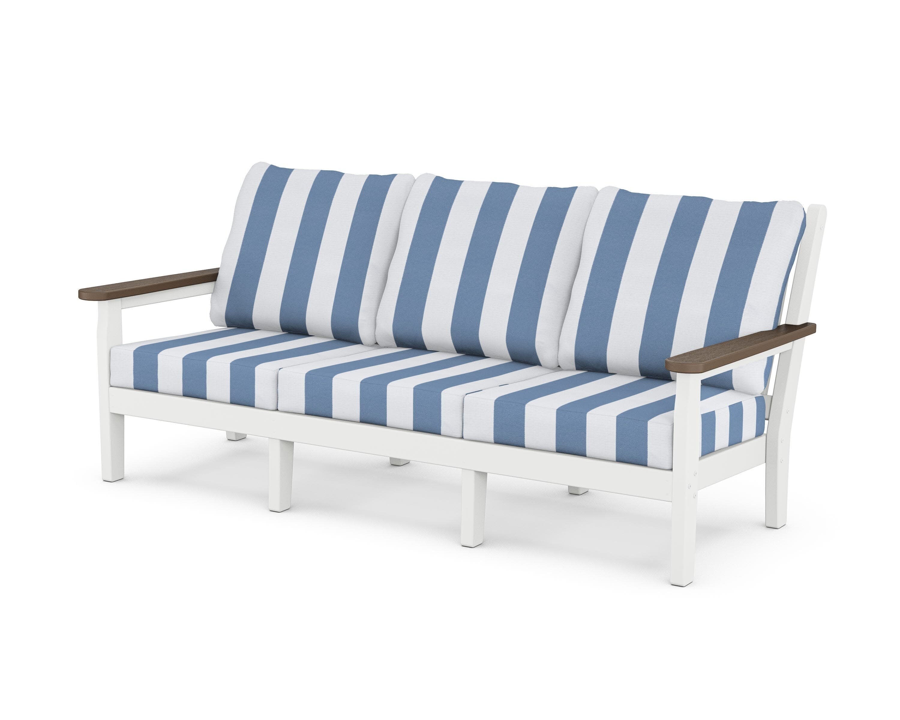 Chippendale Deep Seating Sofa in White / Kona / Cabana Stripe Sky Blue