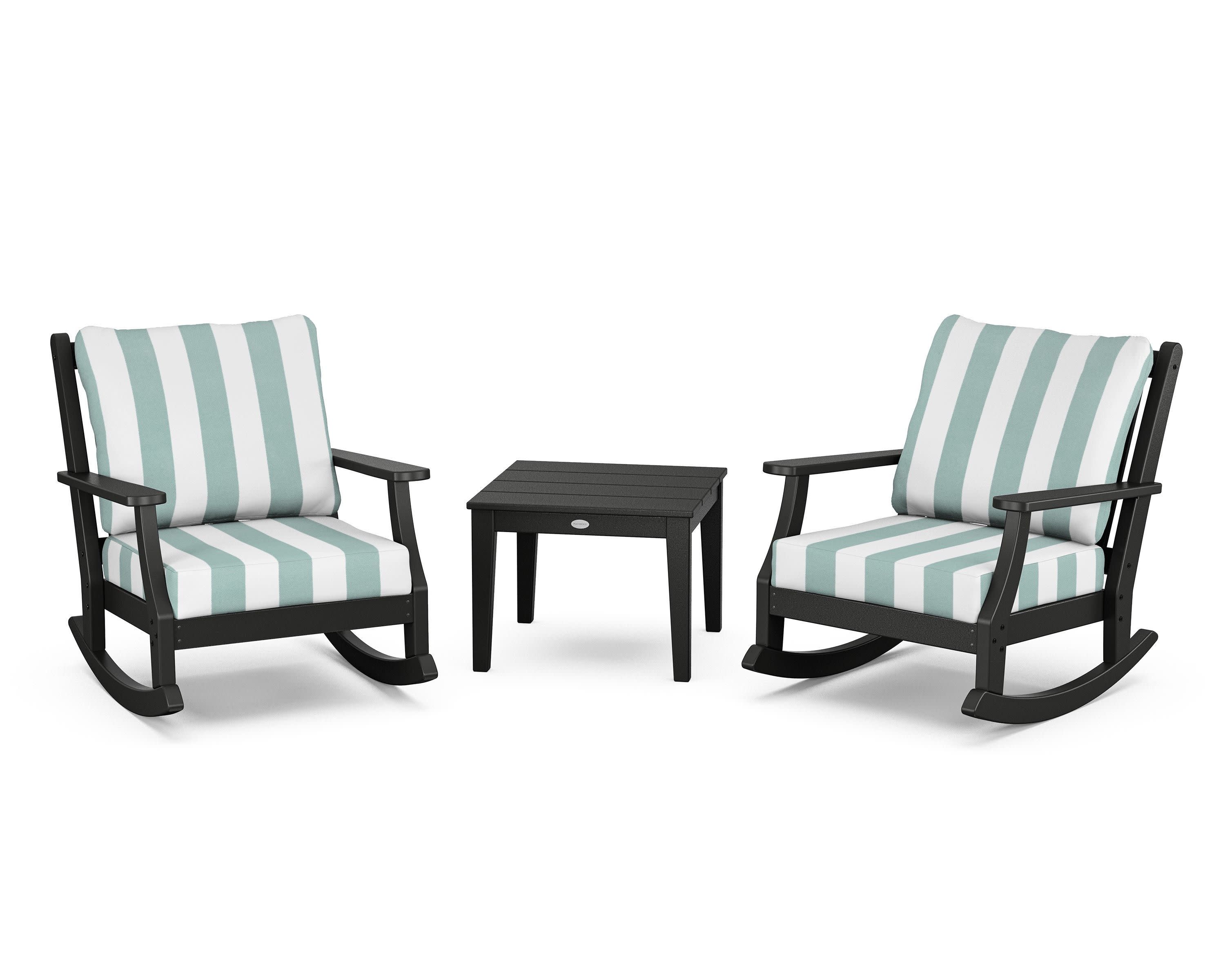 Wovendale 3-Piece Deep Seating Rocker Set in Black / Cabana Stripe Glacier Spa