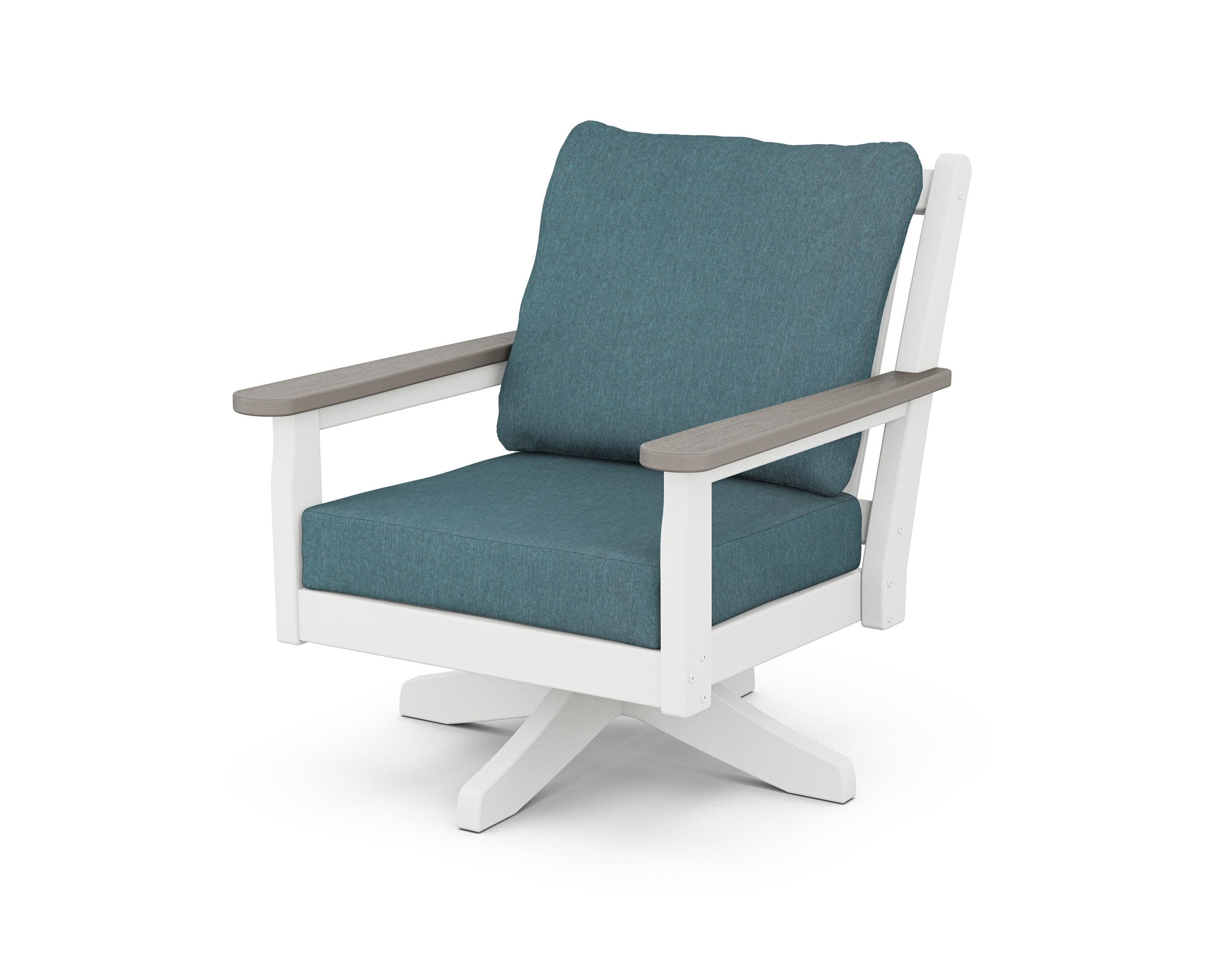 Chippendale Deep Seating Swivel Chair in White / Driftwood / Ocean Teal
