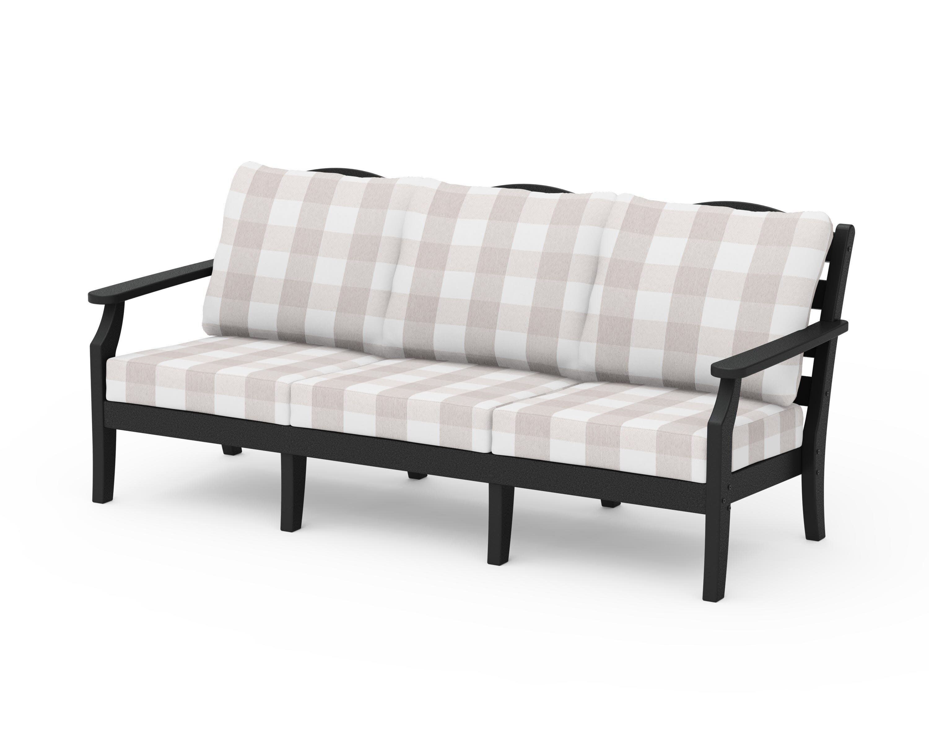 Savannah Deep Seating Sofa in Black / Buffalo Plaid Dune Burlap