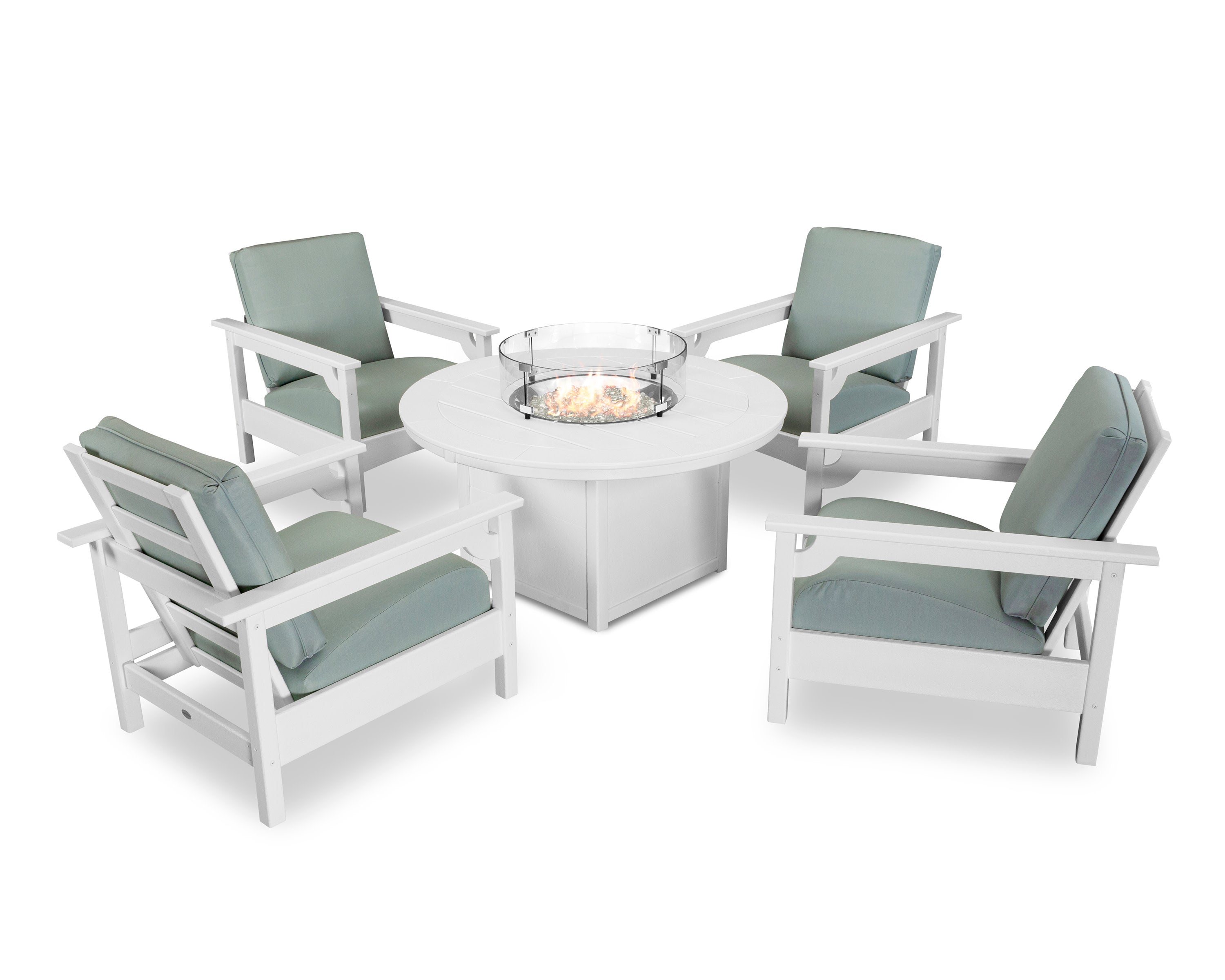 Club 5-Piece Conversation Set with Fire Pit Table in White / Spa