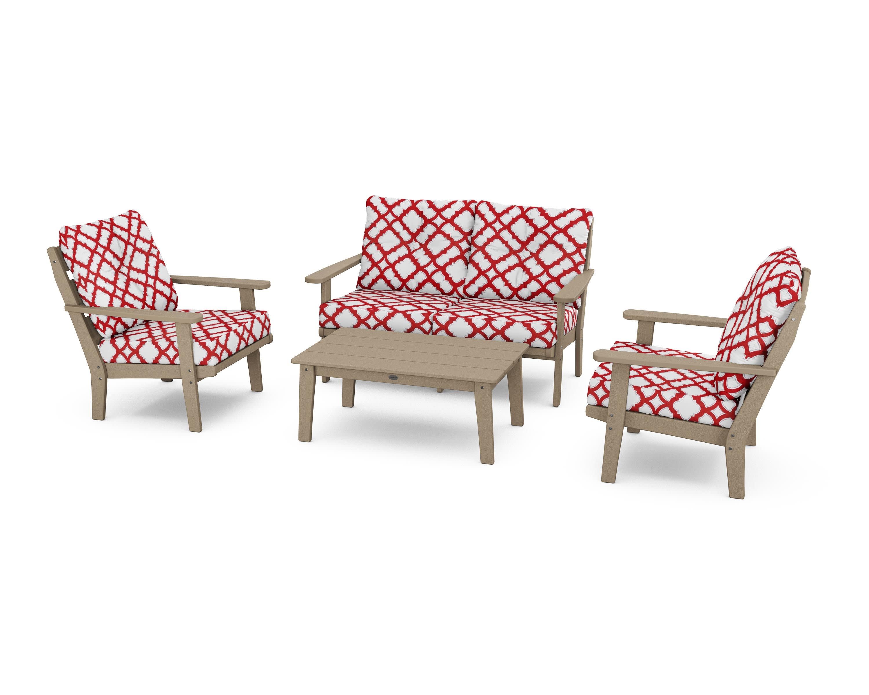 Lakeside 4-Piece Deep Seating Set in Vintage Sahara / Trellis Crimson