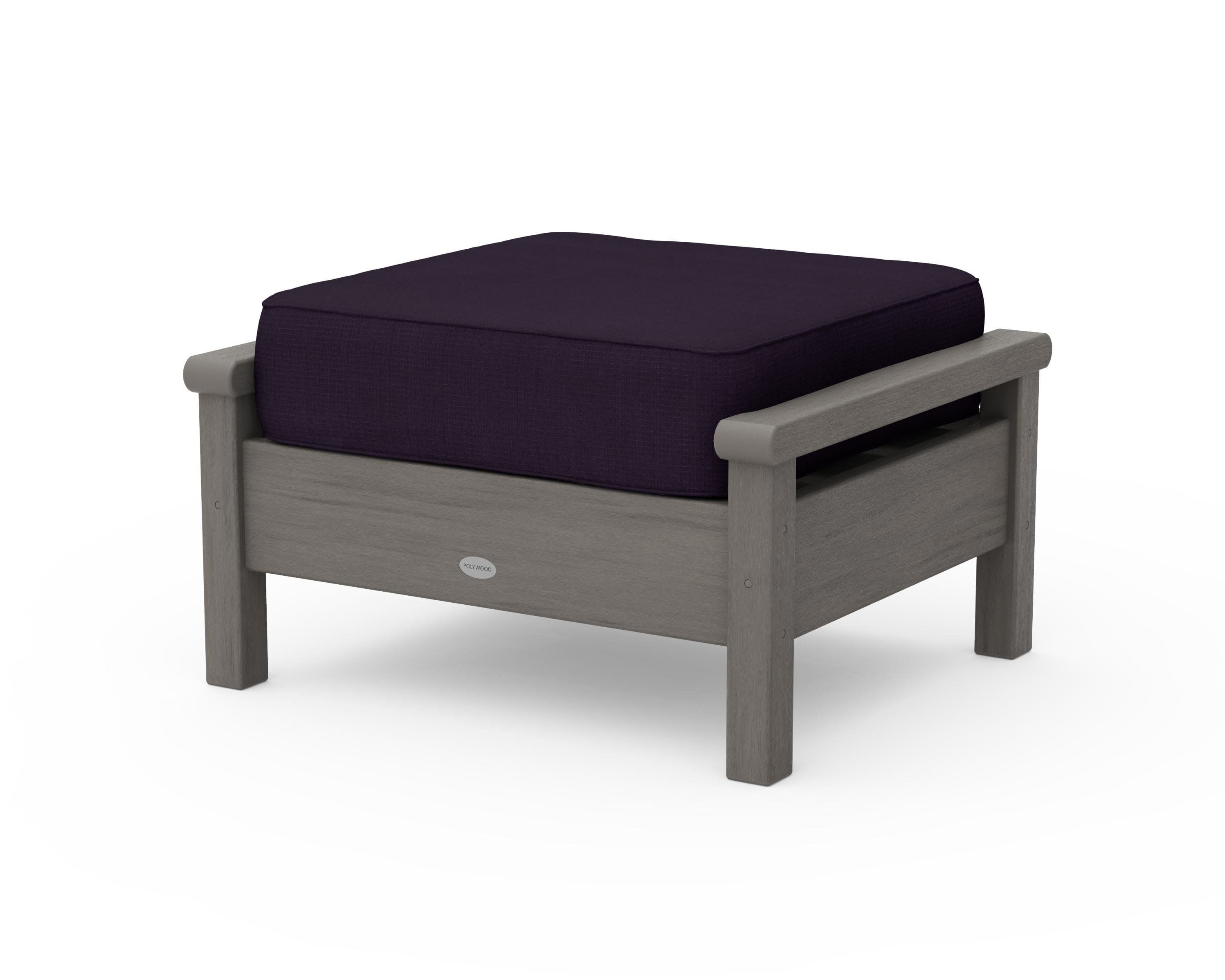 Harbour Deep Seating Ottoman in Driftwood / Navy Linen