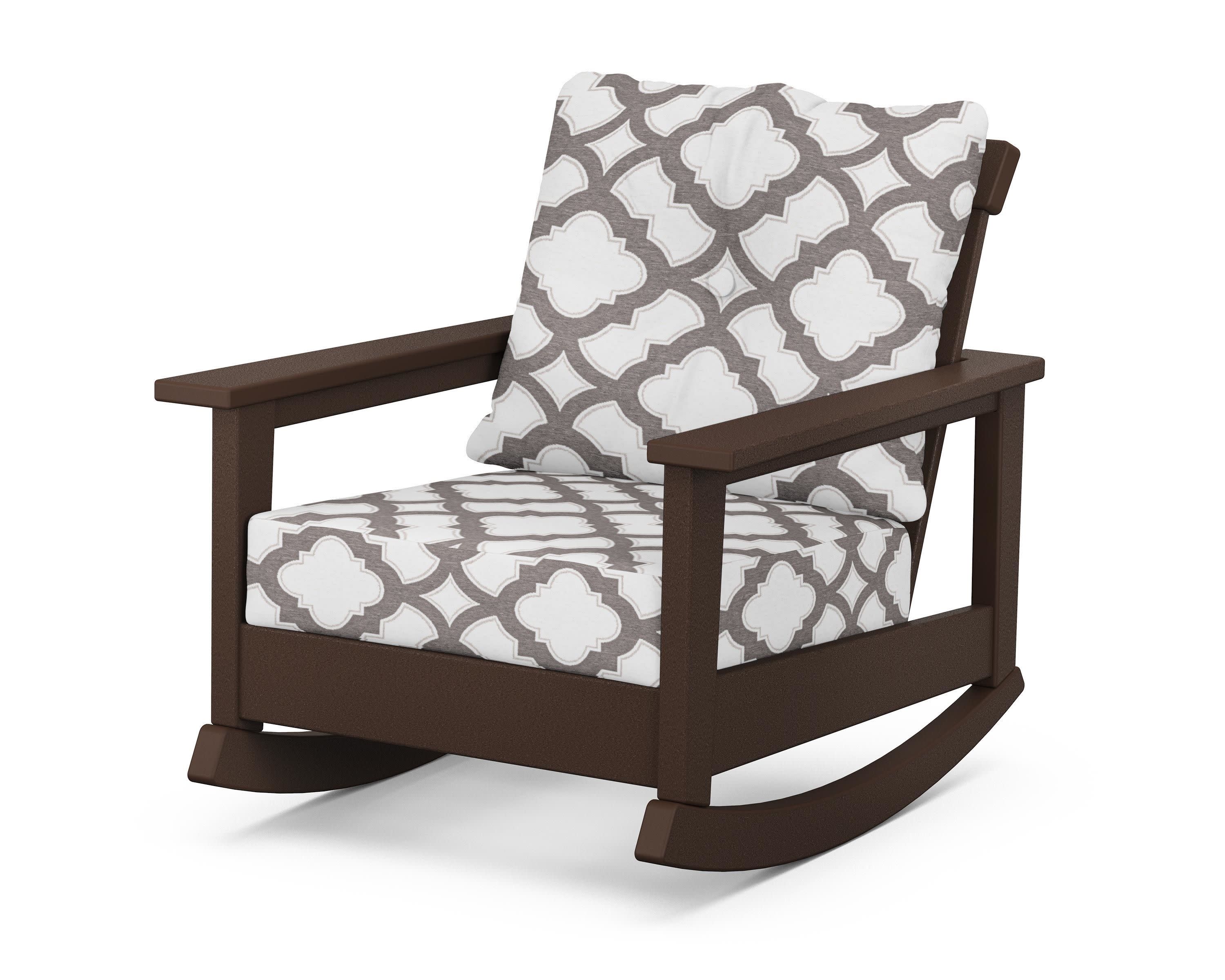Prescott Deep Seating Rocking Chair in Mahogany / Trellis Grey Mist