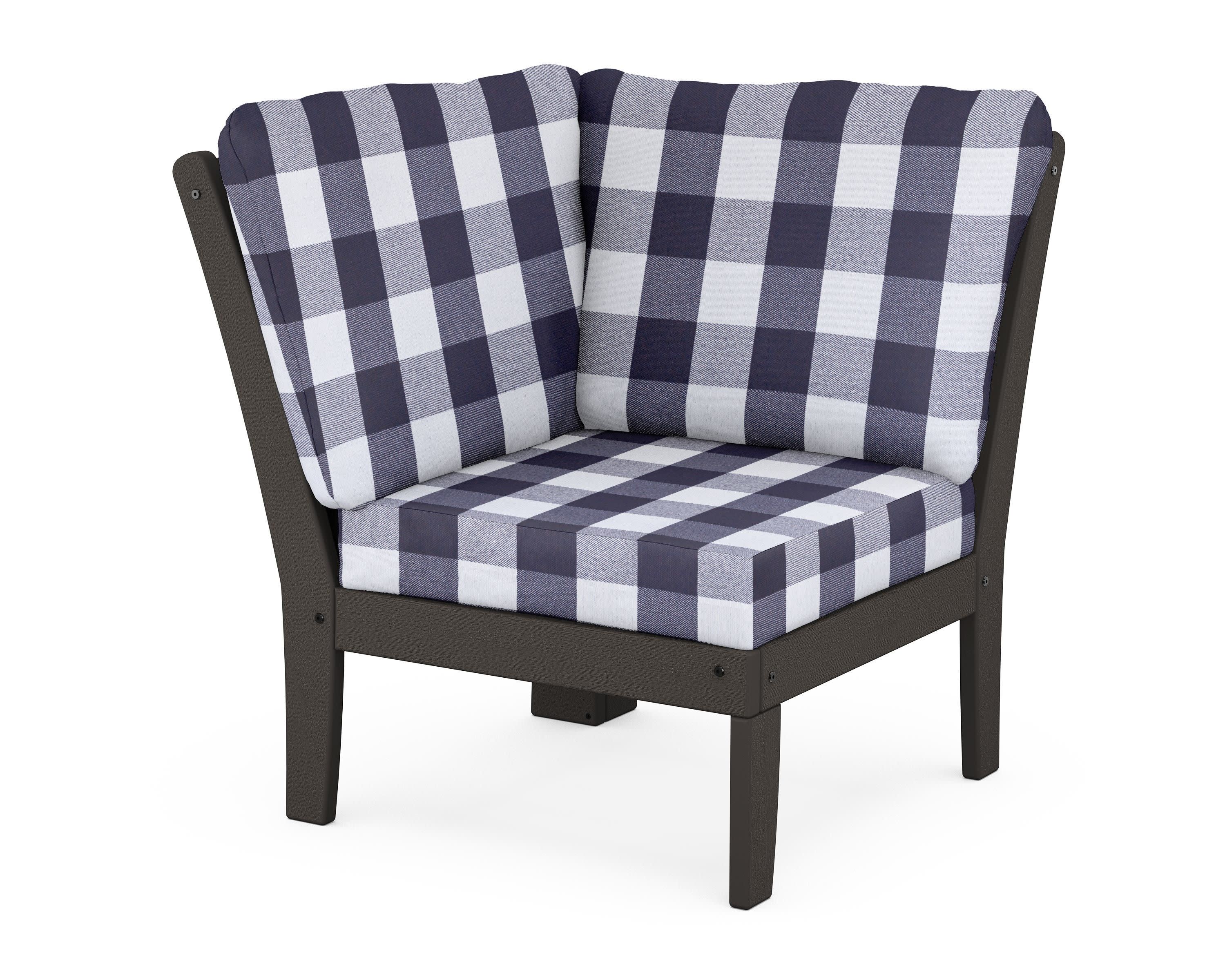 Braxton Modular Corner Chair in Vintage Coffee / Buffalo Plaid Navy