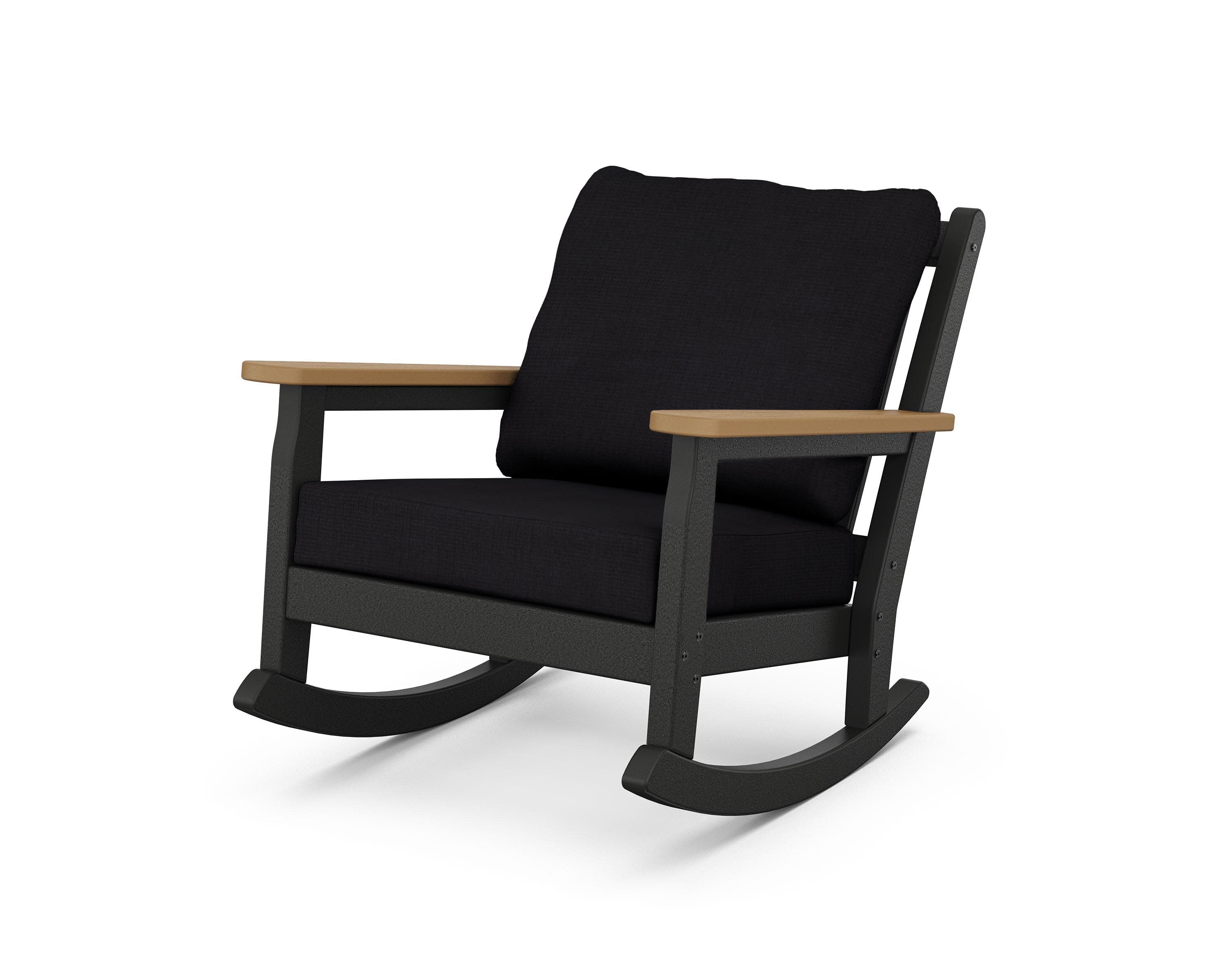 Chippendale Deep Seating Rocking Chair in Black / Natural / Midnight Linen