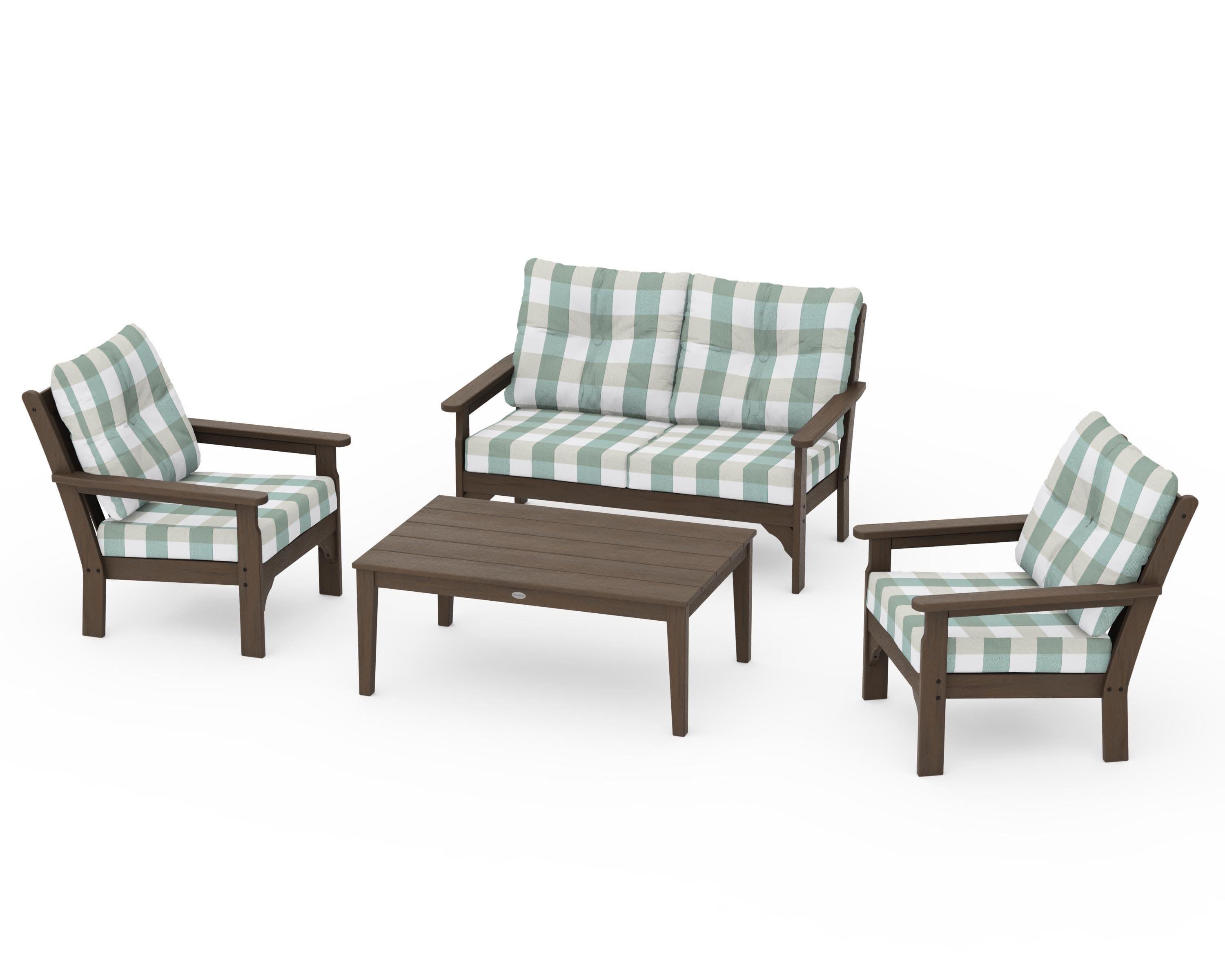Vineyard 4-Piece Deep Seating Set in Kona / Buffalo Plaid Glacier Spa
