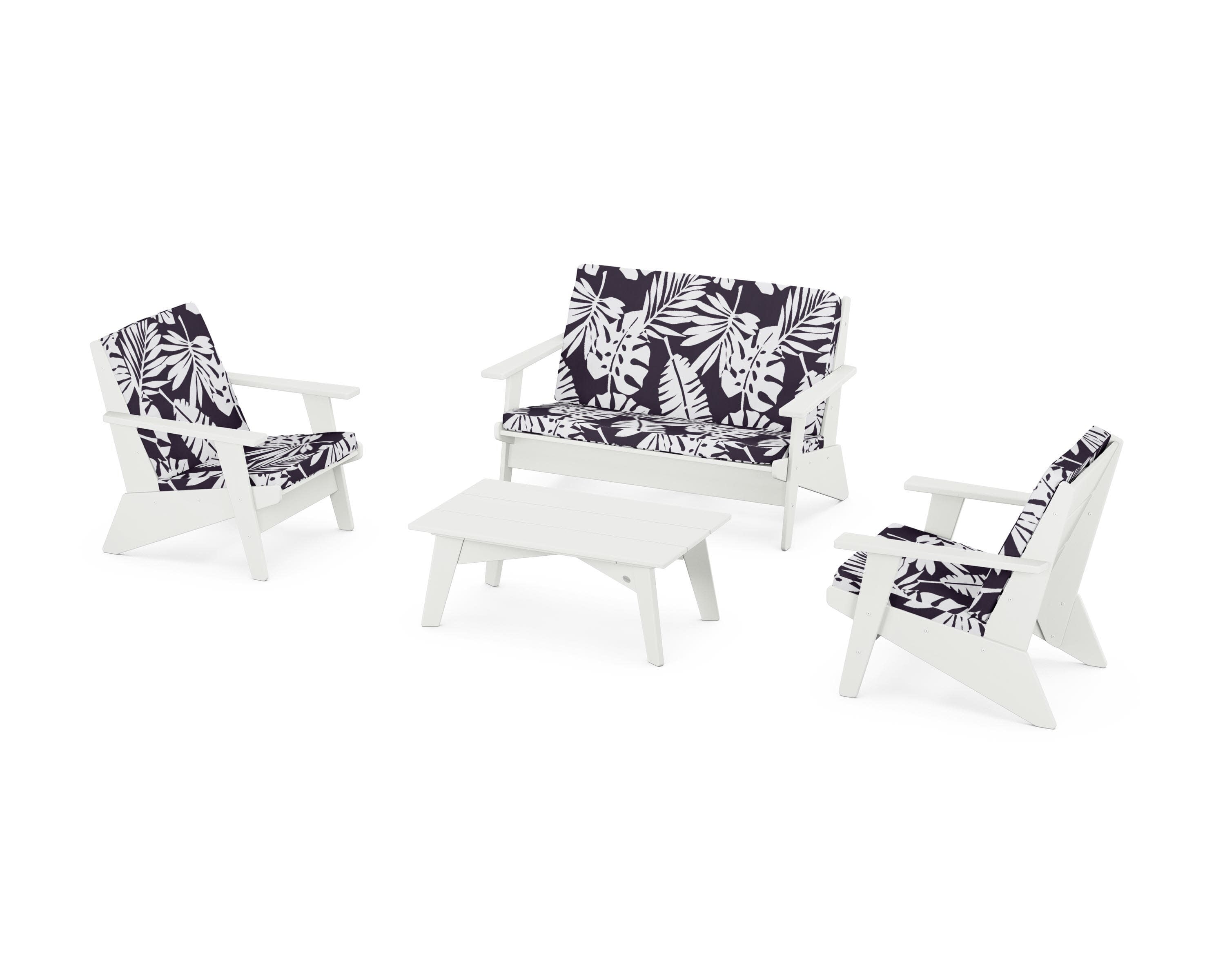 Riviera Modern Lounge 4-Piece Set in Vintage White / Leaf Navy