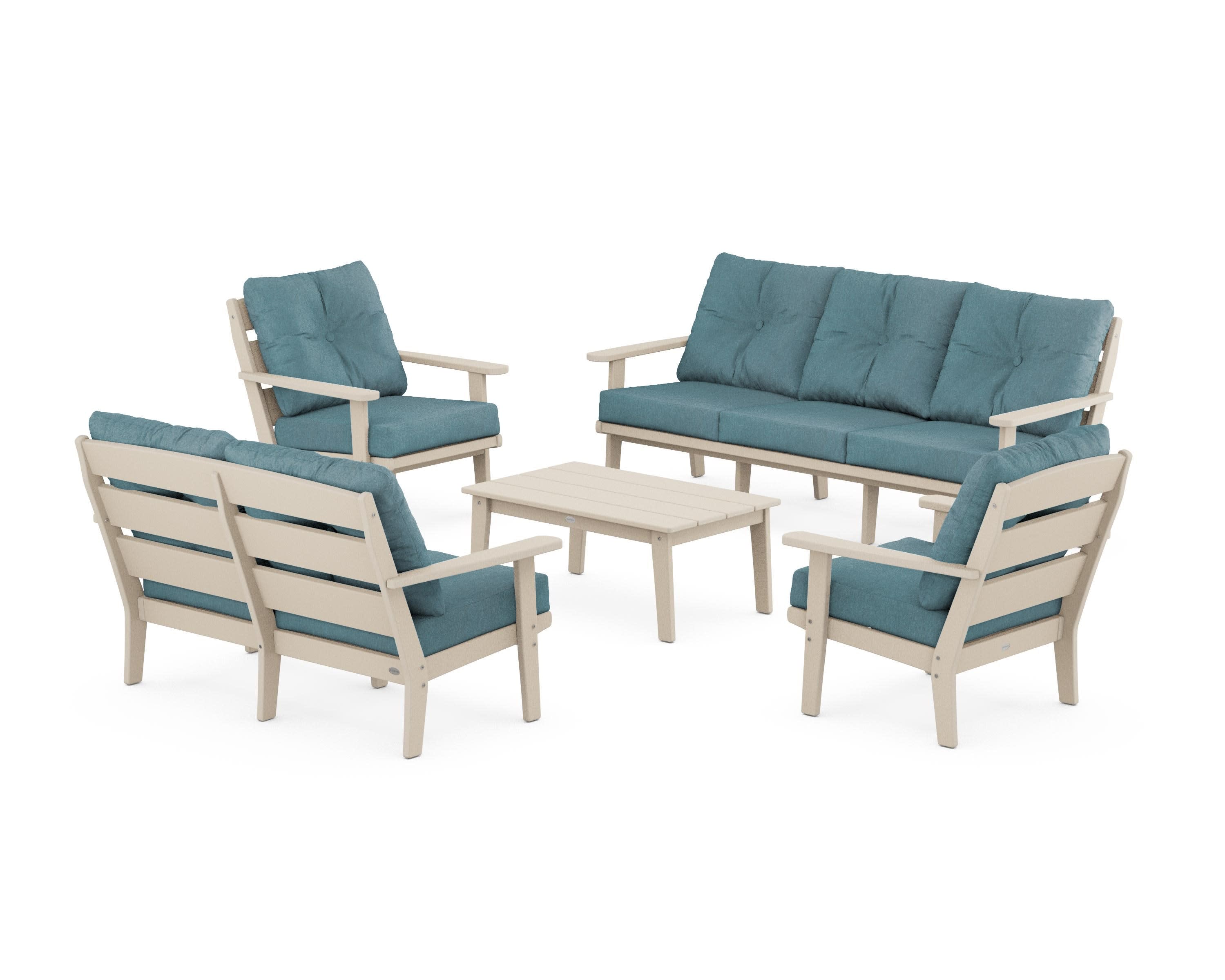 Lakeside 5-Piece Lounge Sofa Set in Sand / Ocean Teal