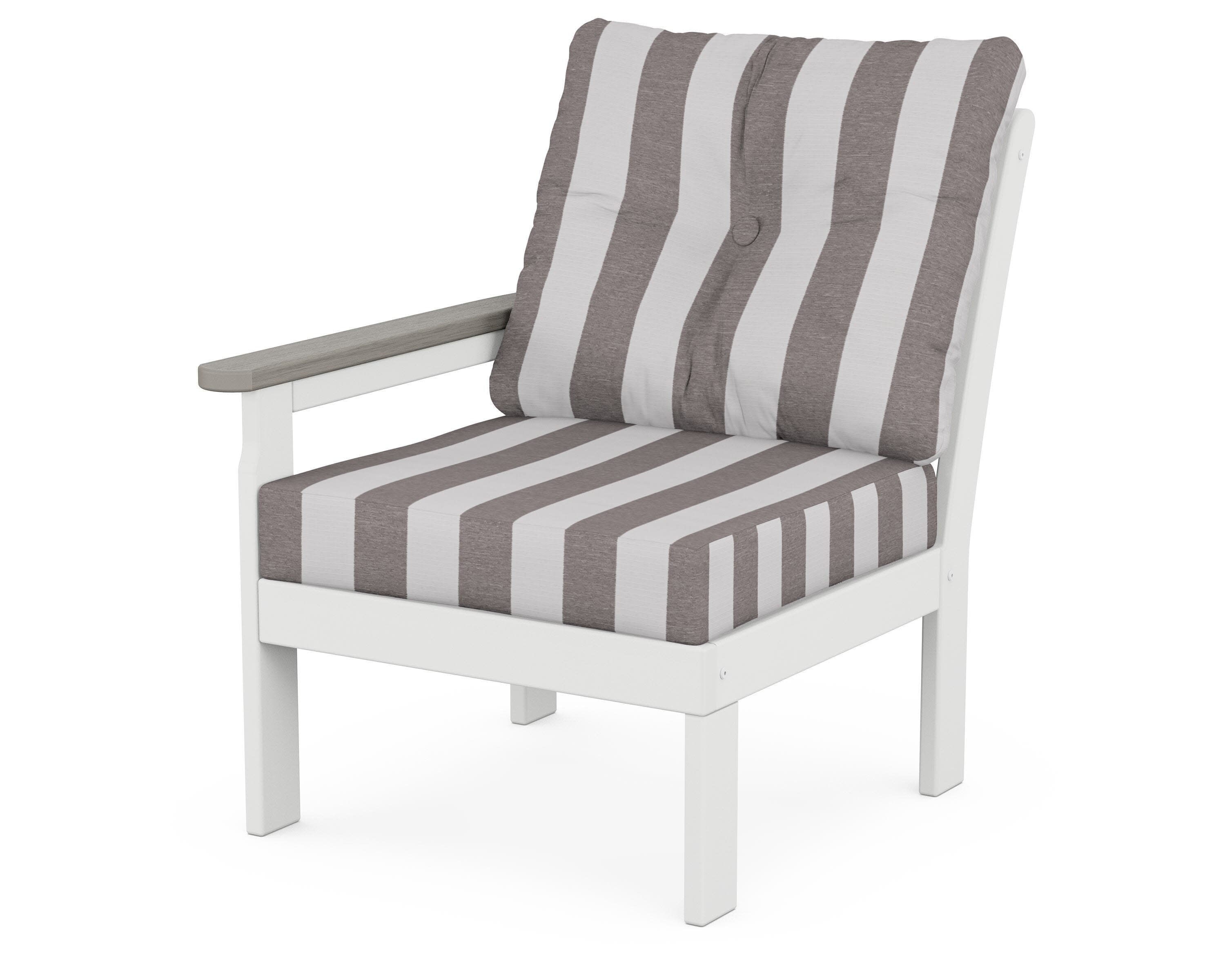 Vineyard Modular Left Arm Chair in White / Driftwood / Cabana Stripe Grey Mist