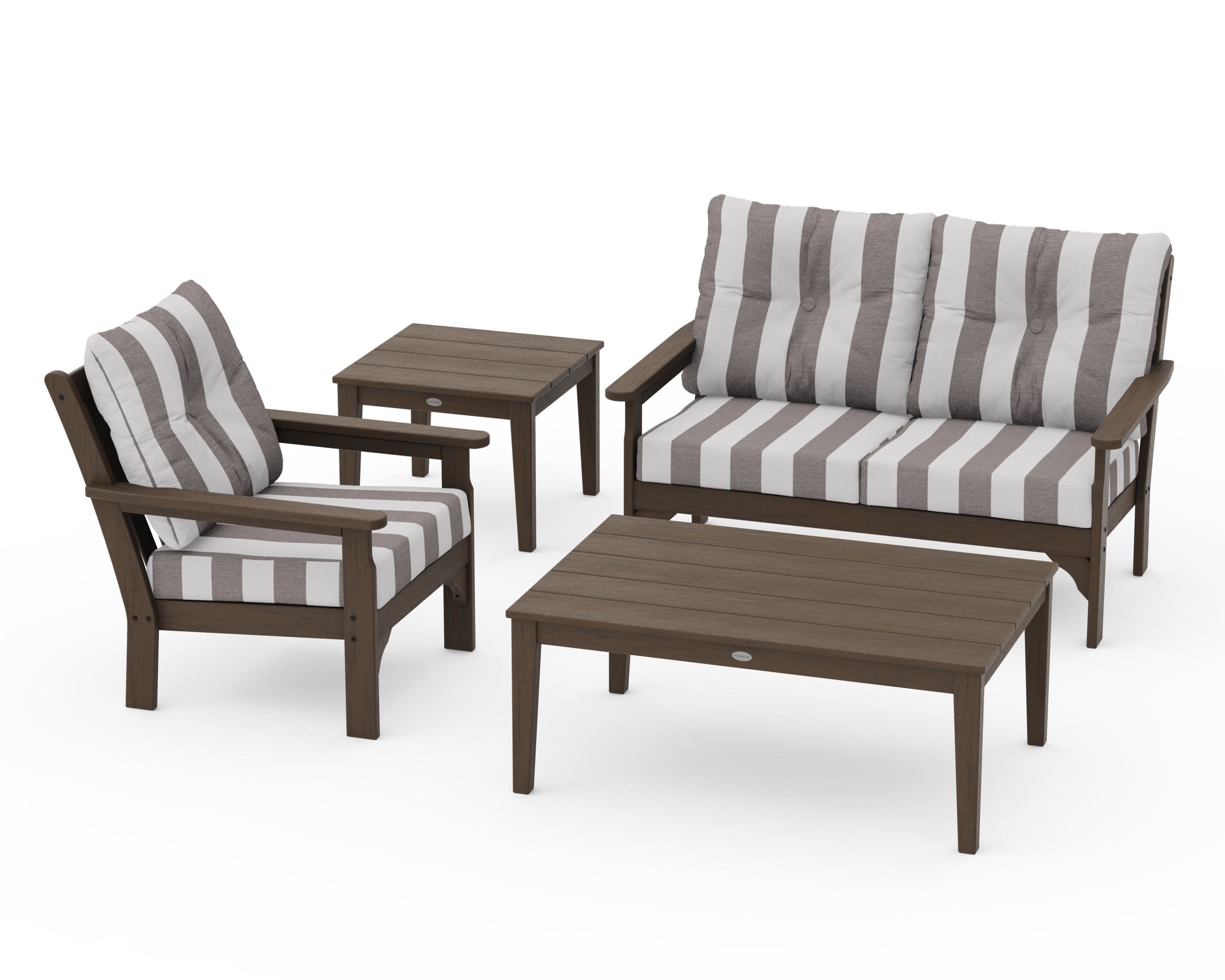 Vineyard 4-Piece Deep Seating Set in Kona / Cabana Stripe Grey Mist