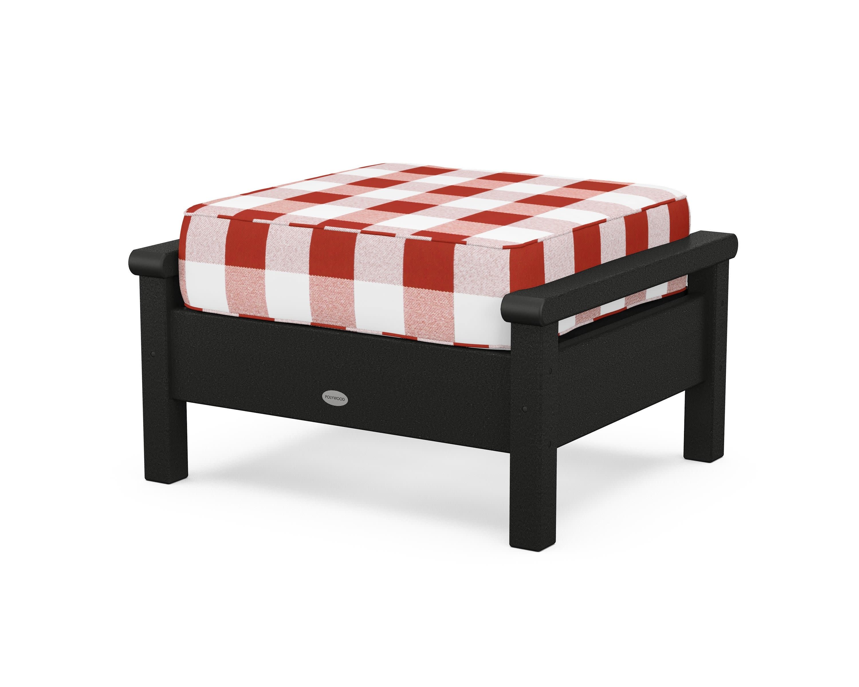 Harbour Deep Seating Ottoman in Black / Buffalo Plaid Crimson