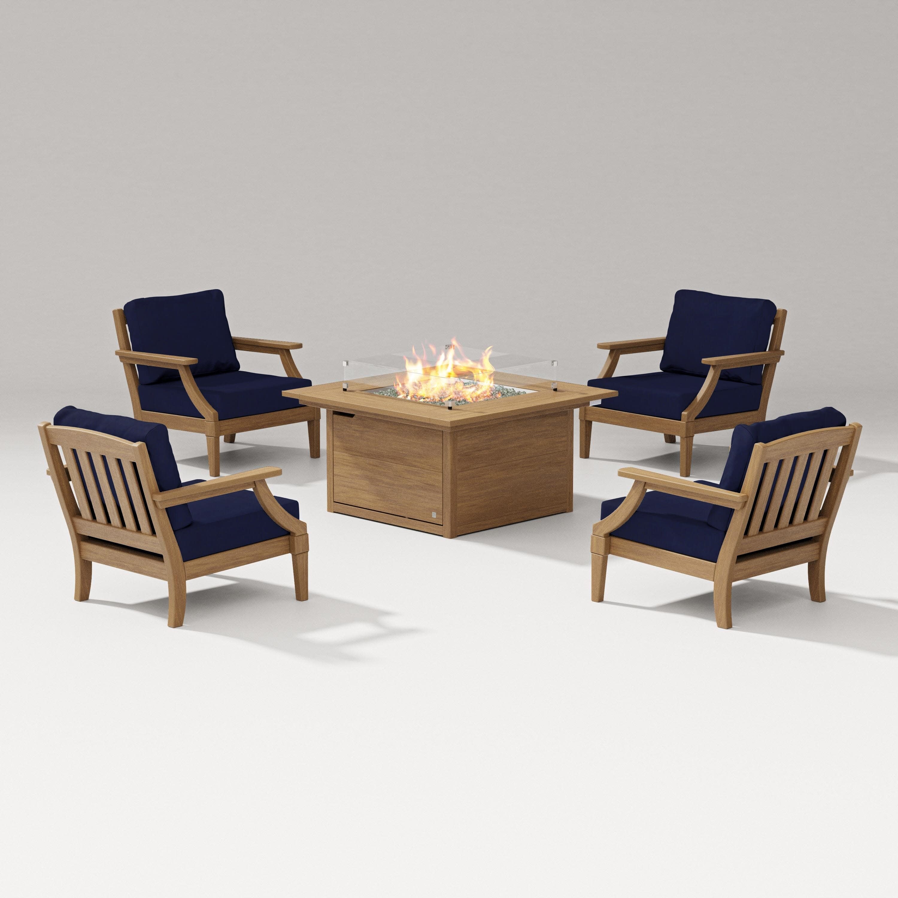 Estate 5-Piece Lounge Fire Table Set in Natural / Navy