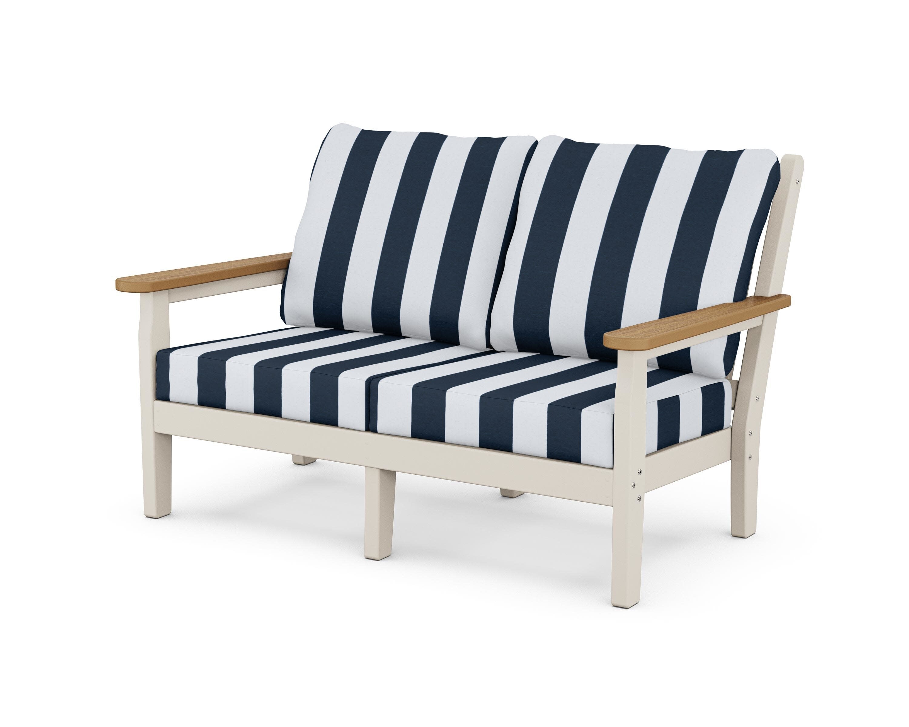 Chippendale Deep Seating Loveseat in Sand / Natural / Cabana Stripe Marine Indigo