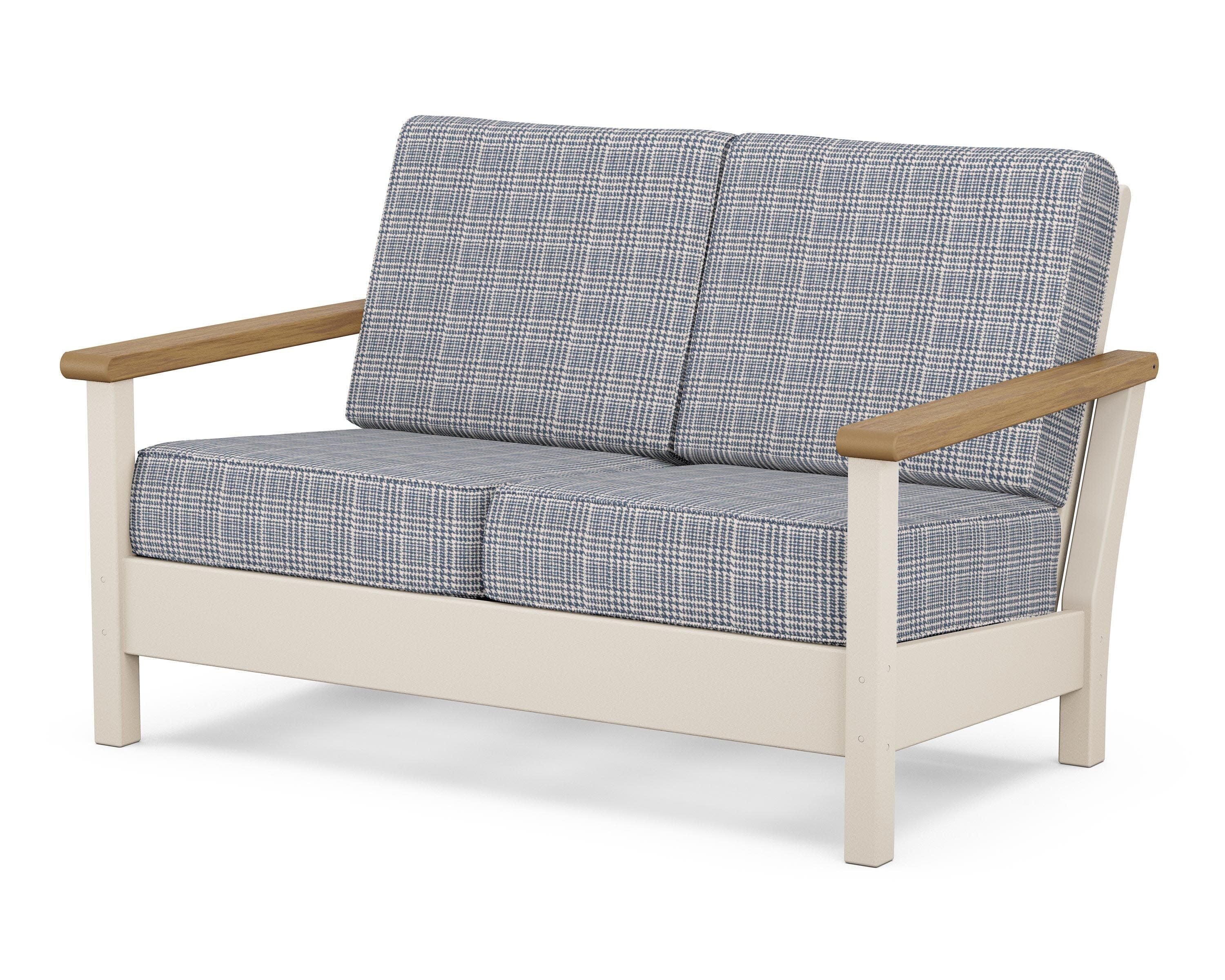 Harbour Deep Seating Loveseat in Sand / Natural / Houndstooth Sky Blue