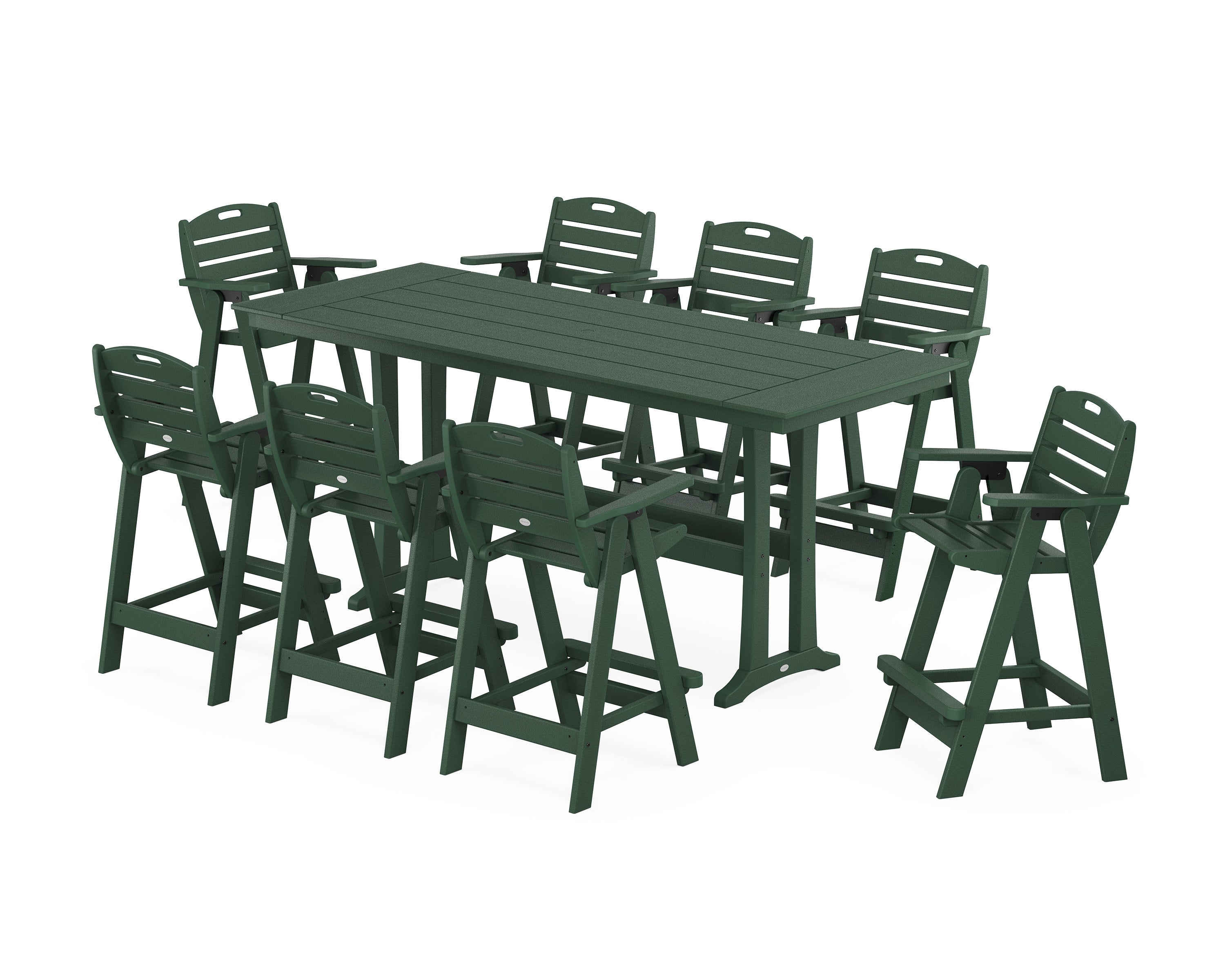 Nautical 9-Piece Farmhouse Bar Set with Trestle Legs in Green