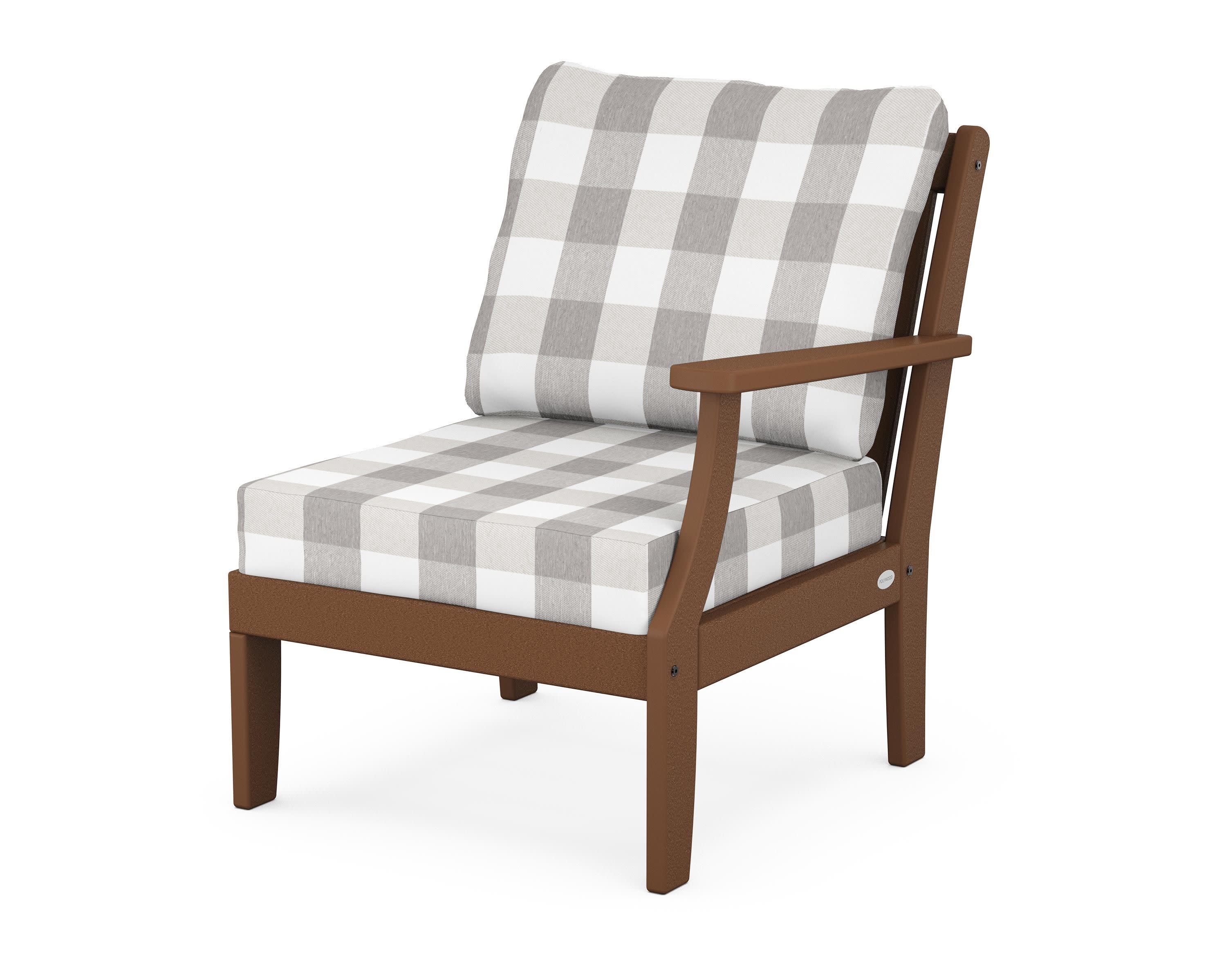 Braxton Modular Right Arm Chair in Teak / Buffalo Plaid Grey Mist