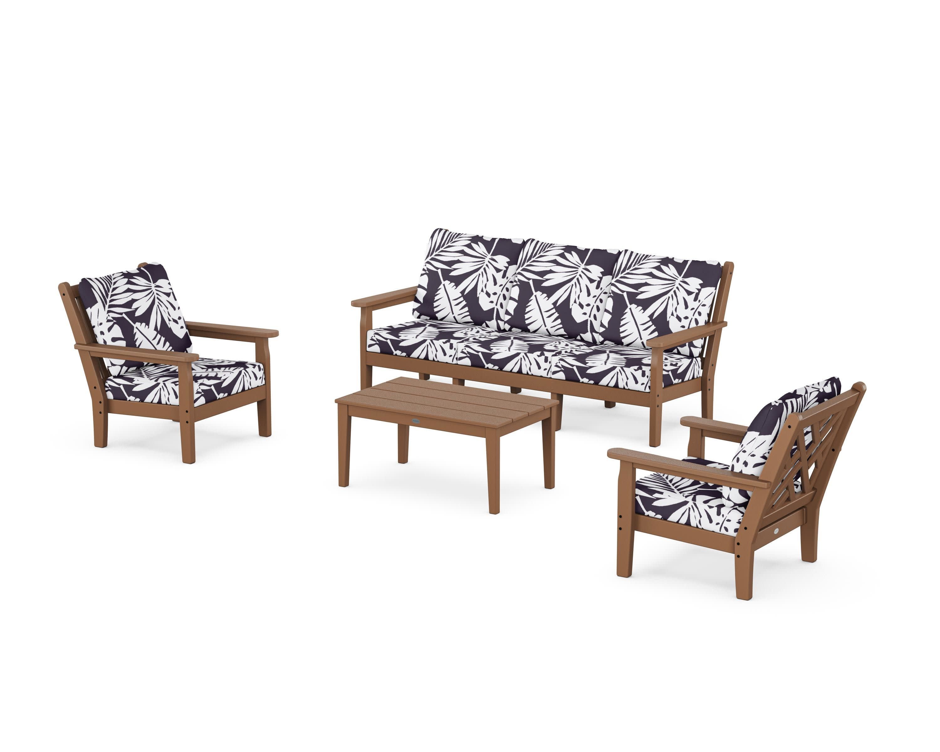Chippendale 4-Piece Deep Seating Set with Sofa in Teak / Leaf Navy