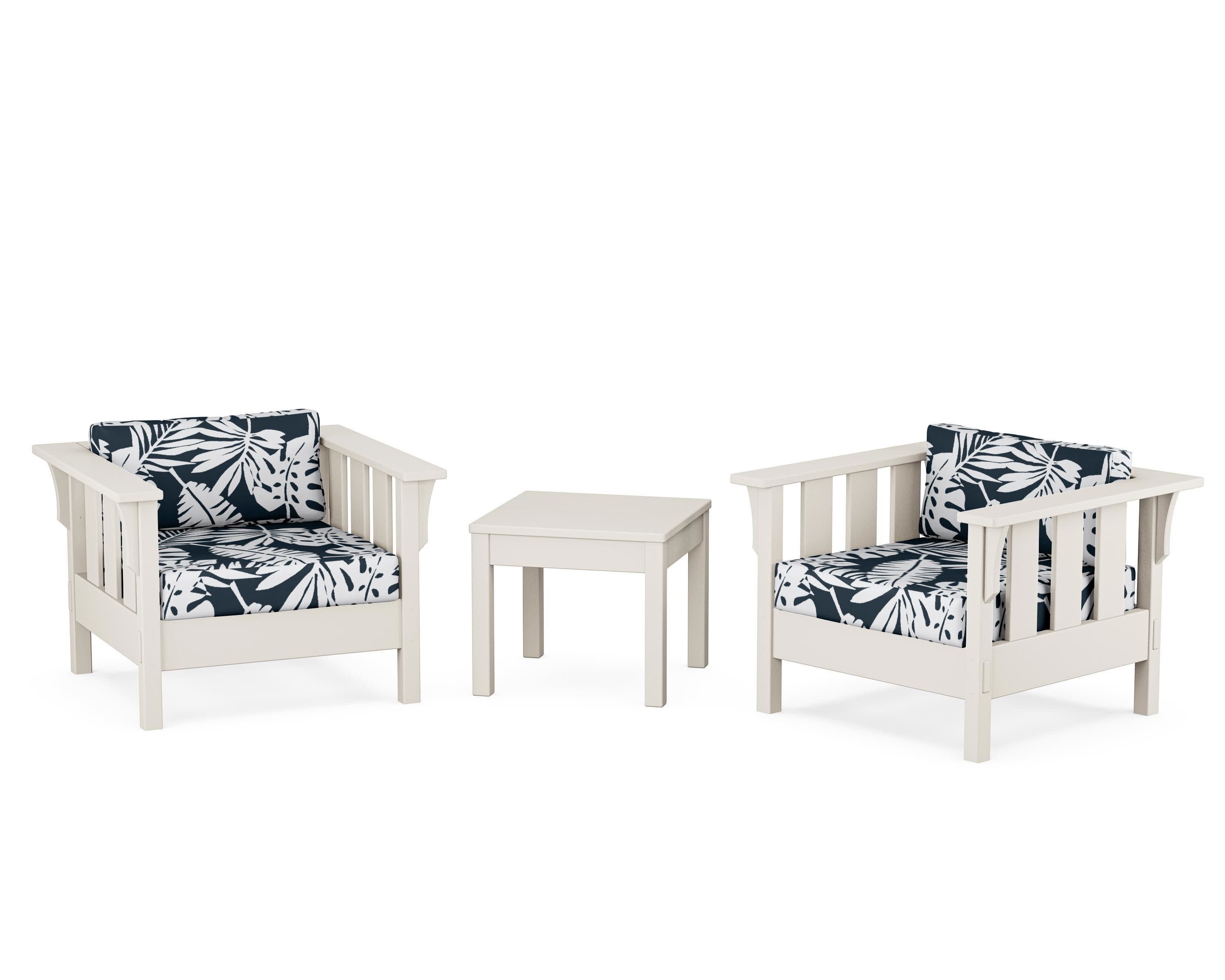 Acadia 3-Piece Deep Seating Set in Sand / Leaf Marine Indigo