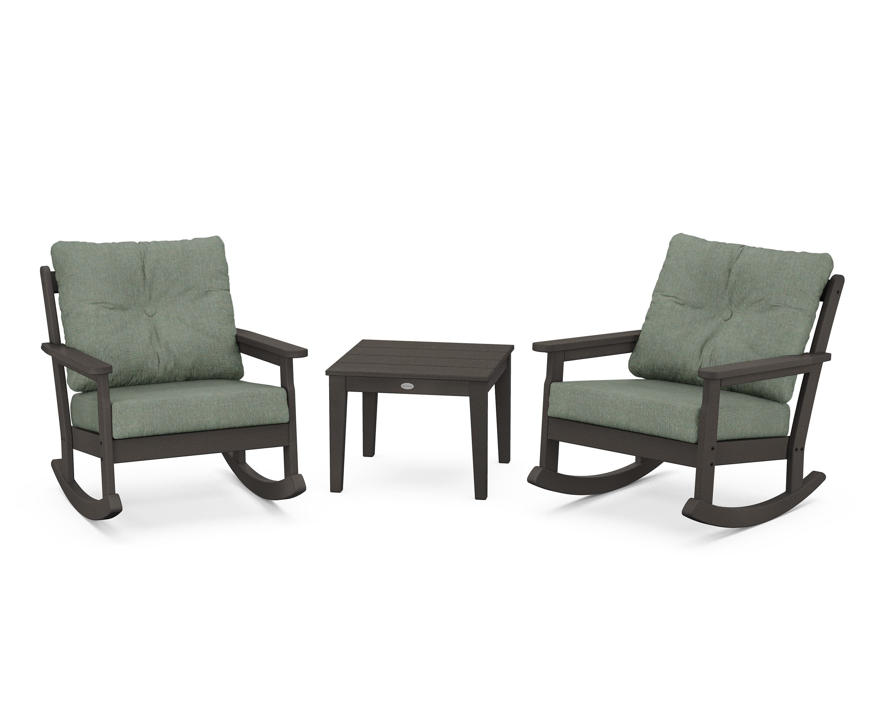 Vineyard 3-Piece Deep Seating Rocker Set in Vintage Coffee / Cast Sage