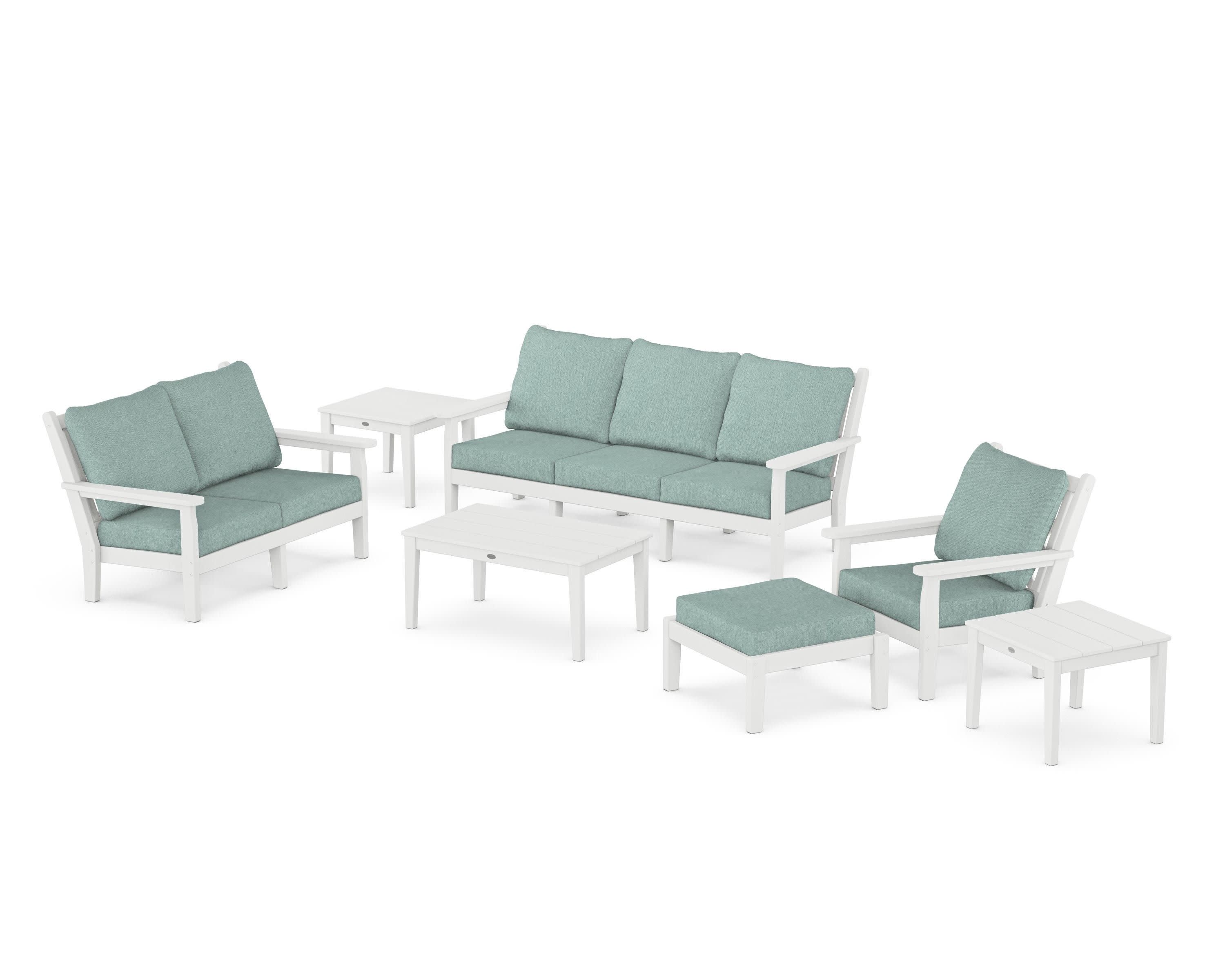 Chippendale 7-Piece Deep Seating Set in White / Glacier Spa