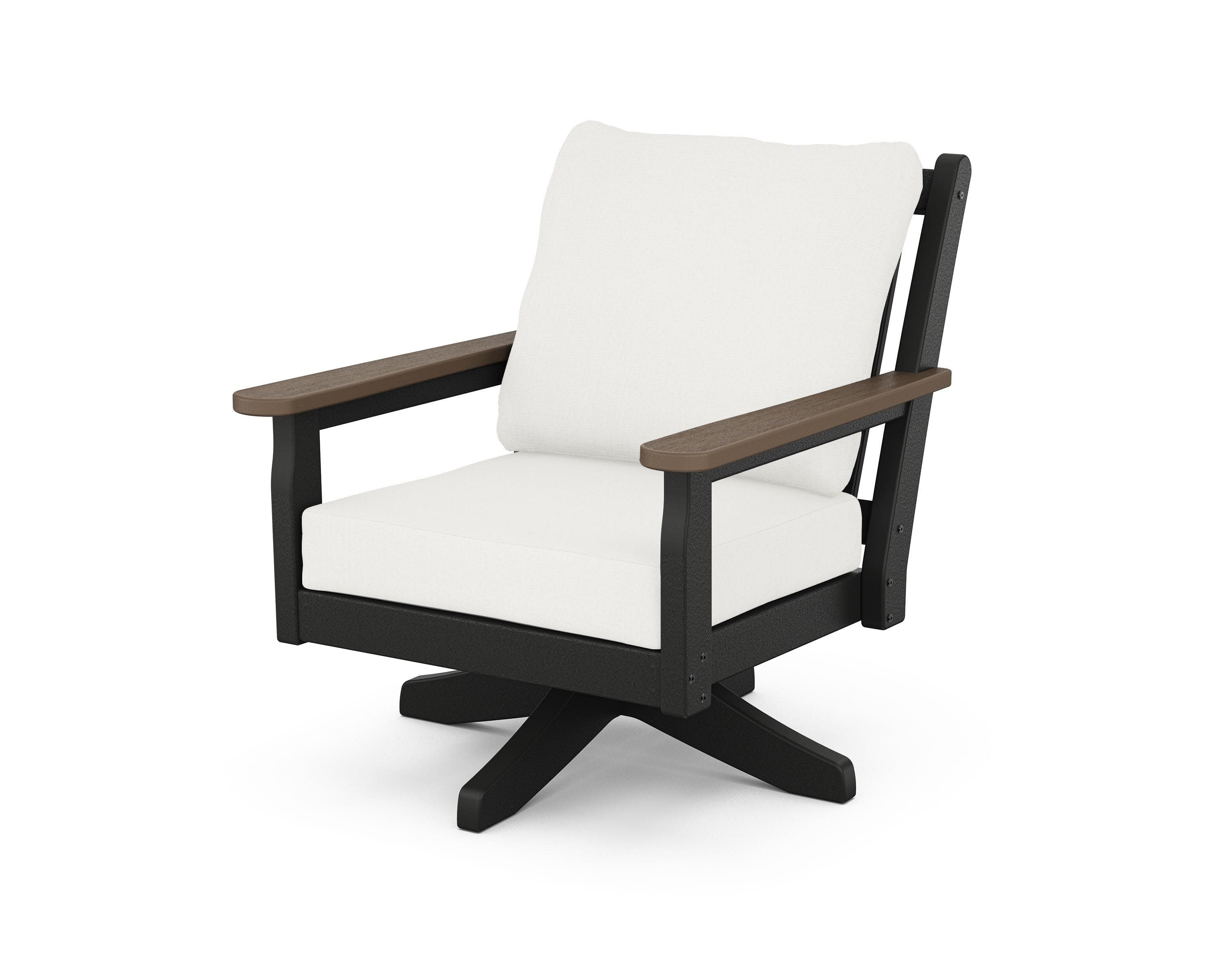 Chippendale Deep Seating Swivel Chair in Black / Kona / Natural Linen