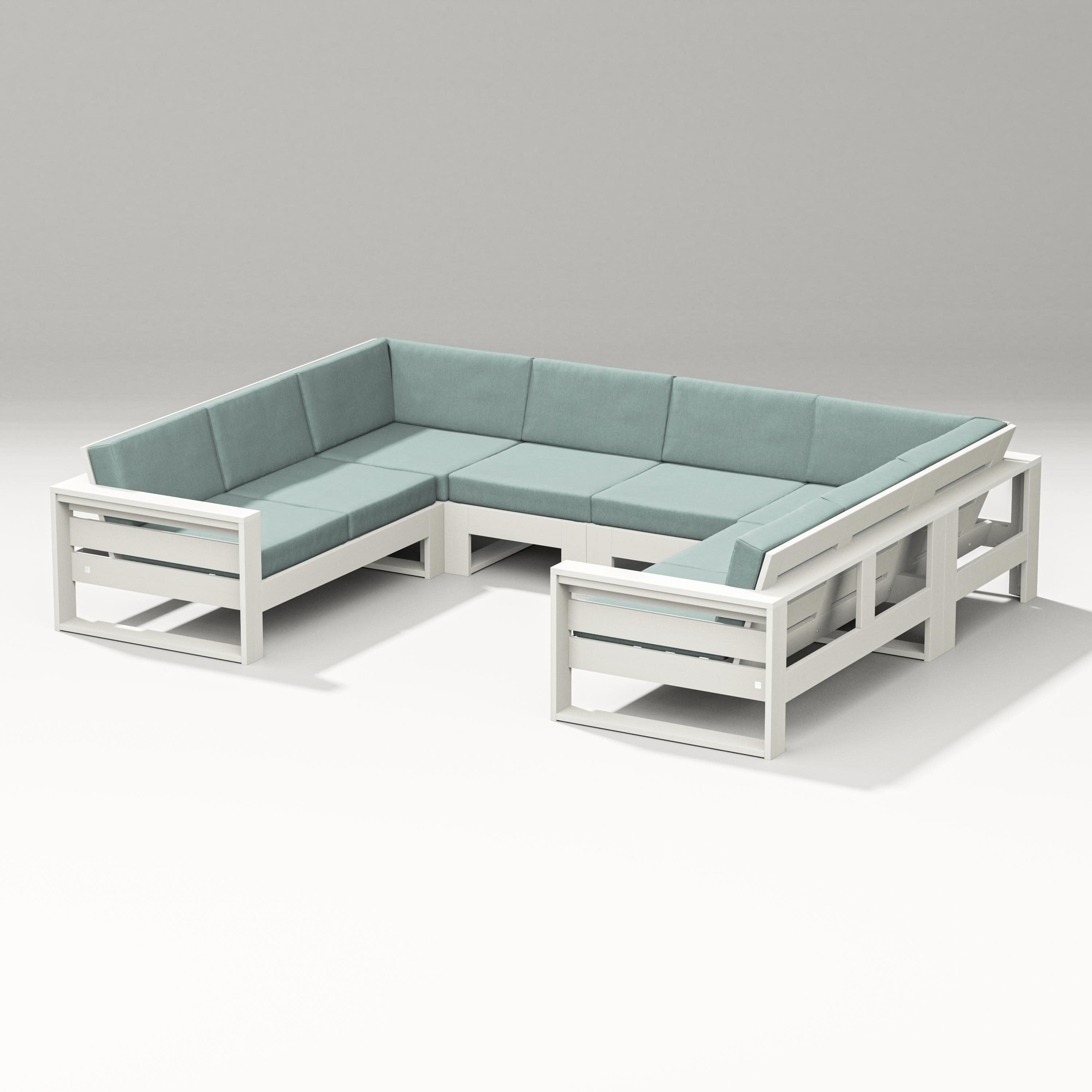 Latitude U-Shaped Sectional in Vintage White / Glacier Spa